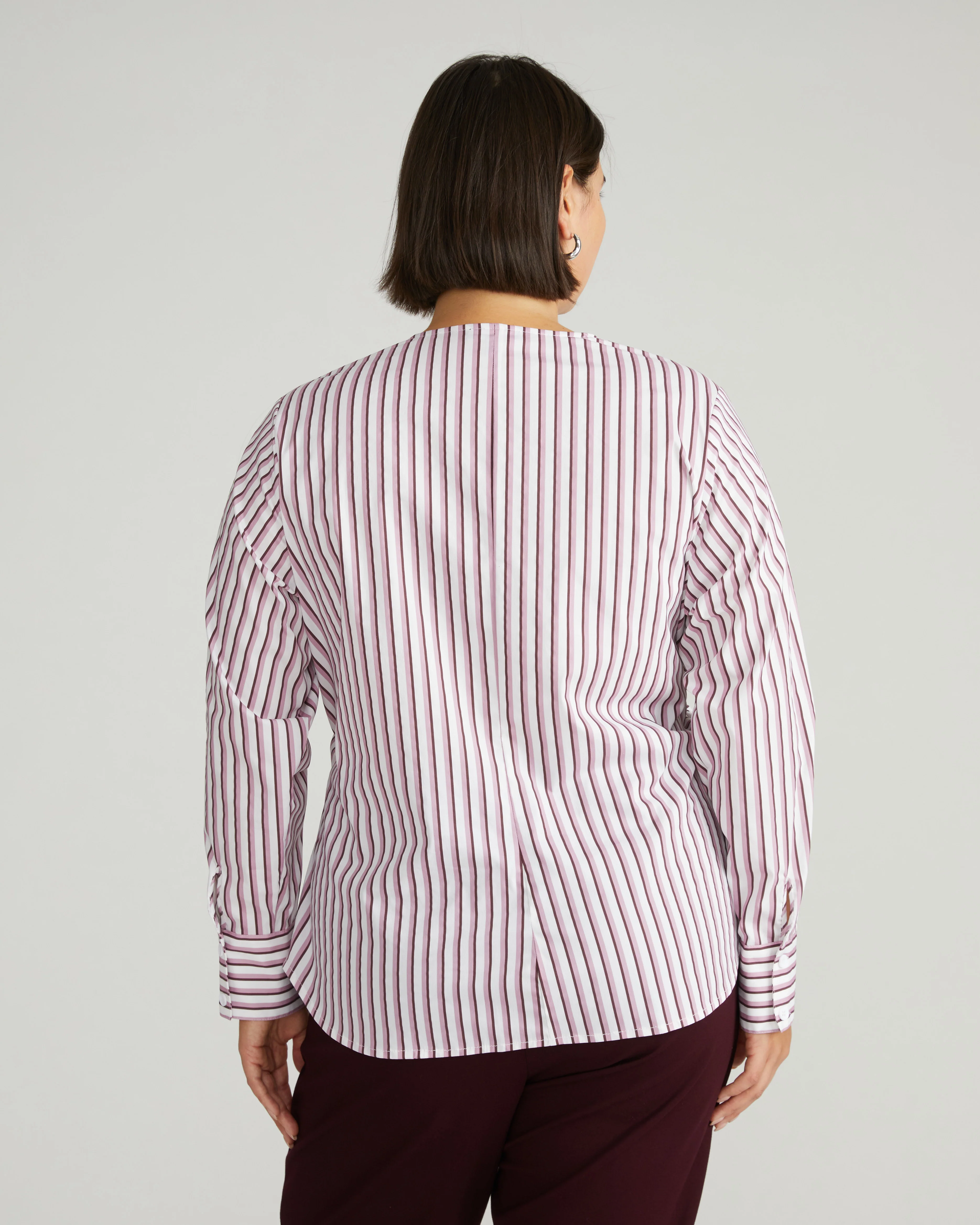 Beacon Stretch Poplin Wrap Shirt - Lilac Multi Stripe - Image 7