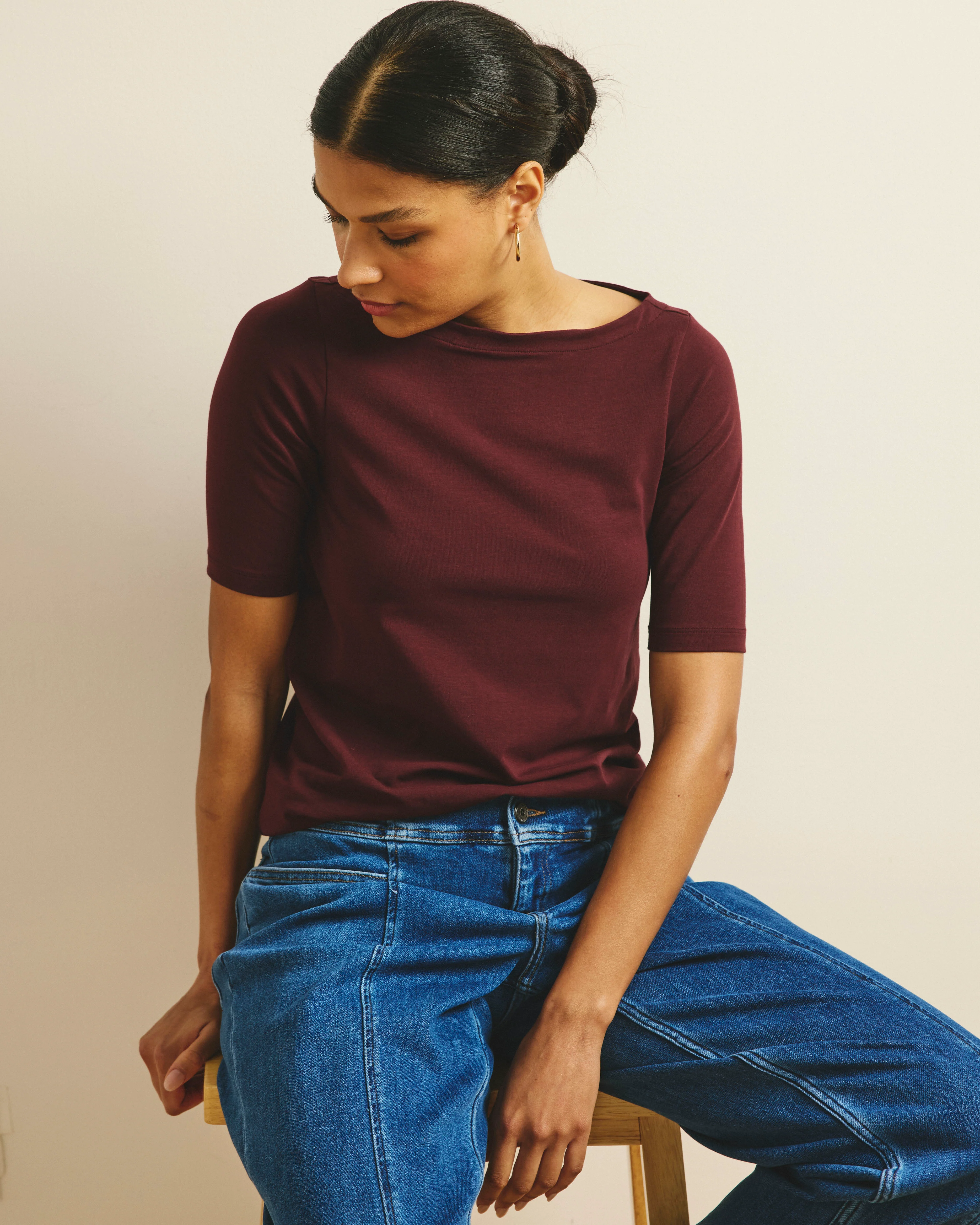 Bella Boatneck Tee - Black Cherry - Image 2