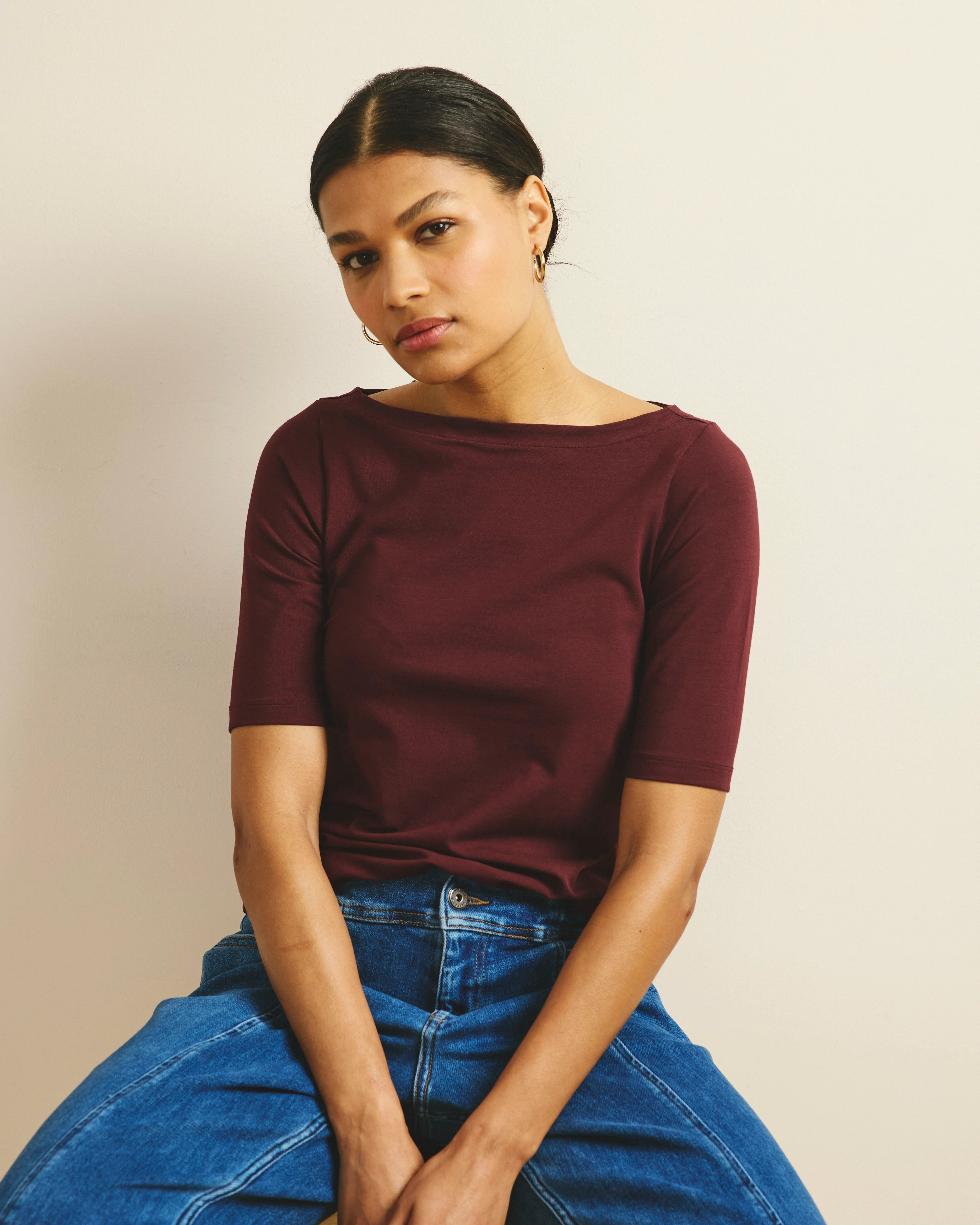 Bella Boatneck Tee - Black Cherry - Image 3