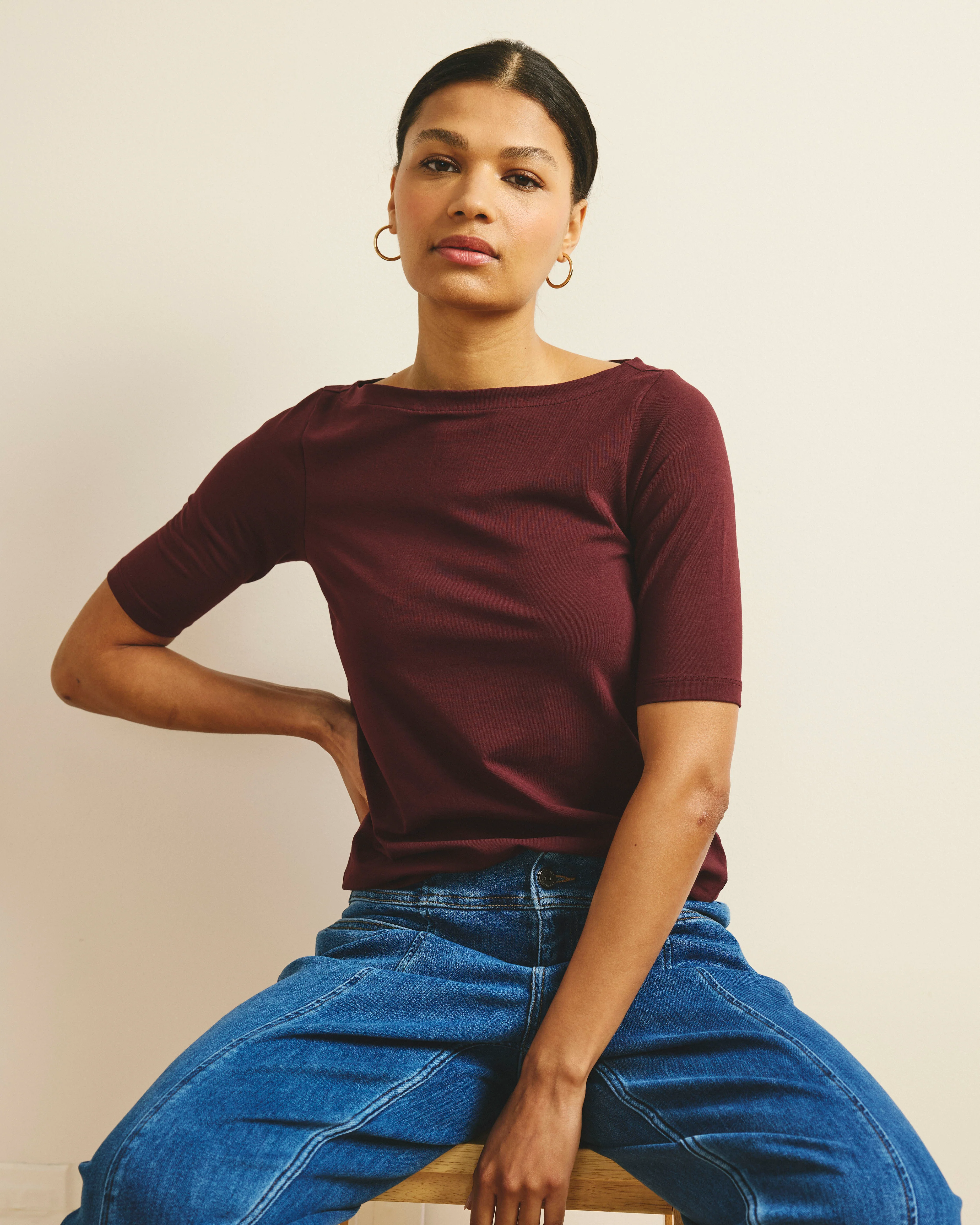 Bella Boatneck Tee - Black Cherry - Image 4