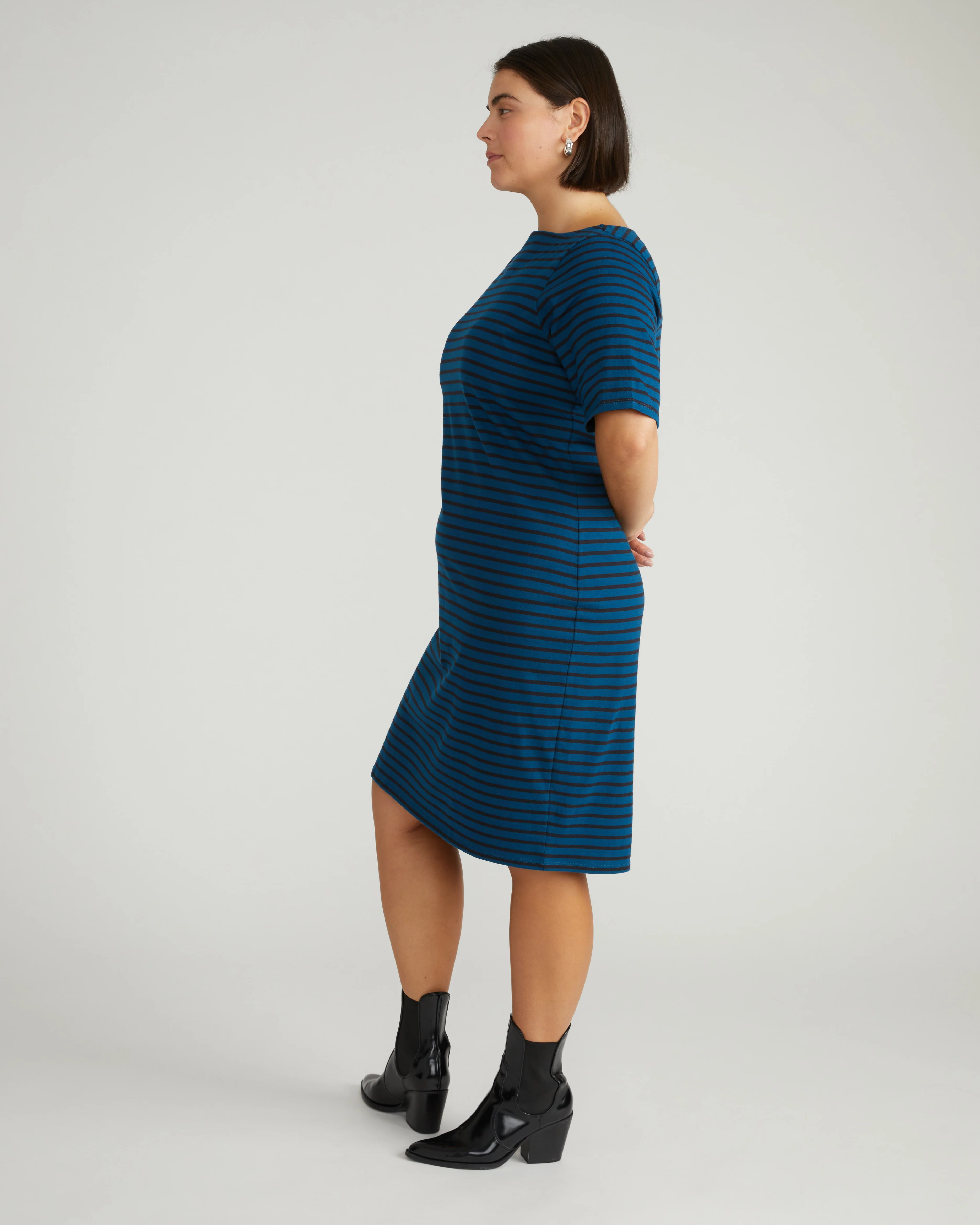 Belle Breton Stripe Jersey Dress - Deep Teal/Black Stripe - Image 4