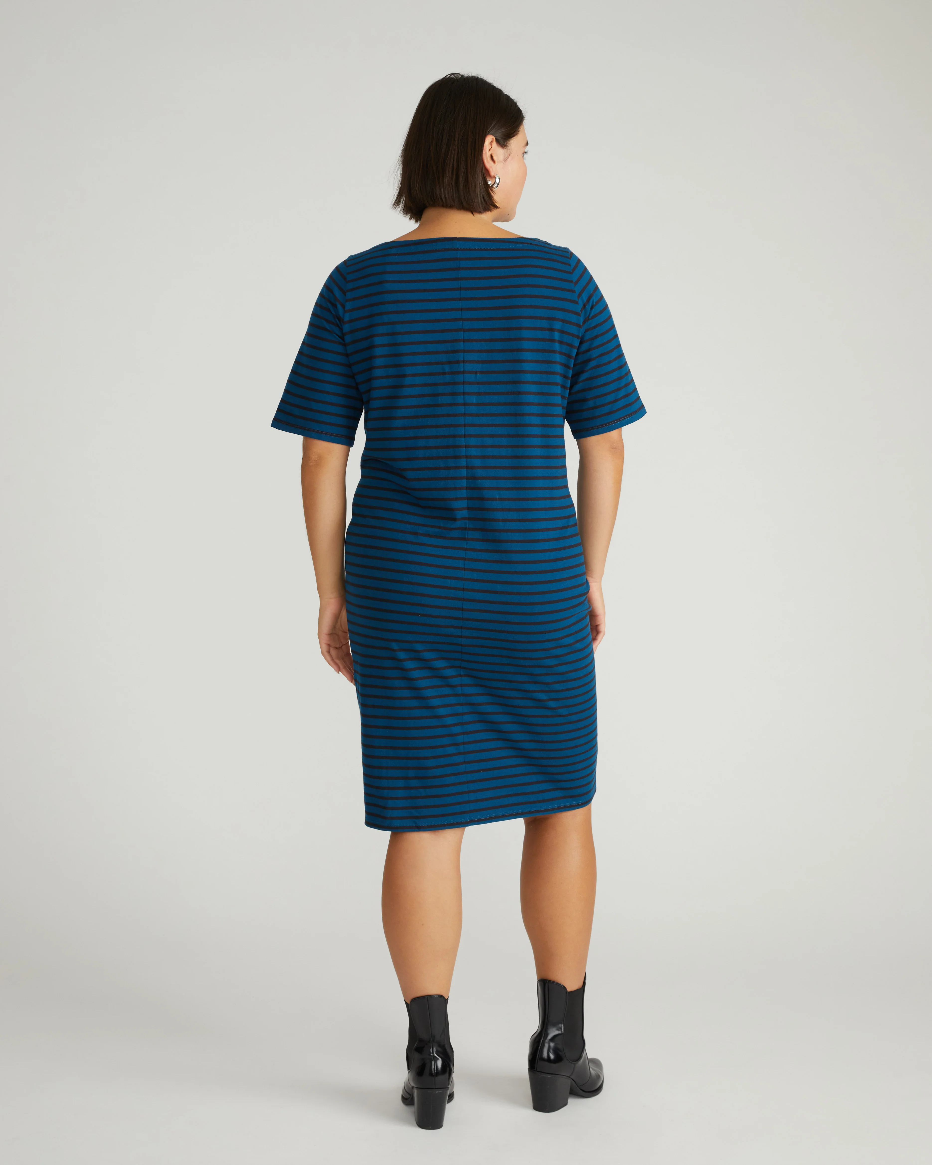 Belle Breton Stripe Jersey Dress - Deep Teal/Black Stripe - Image 5