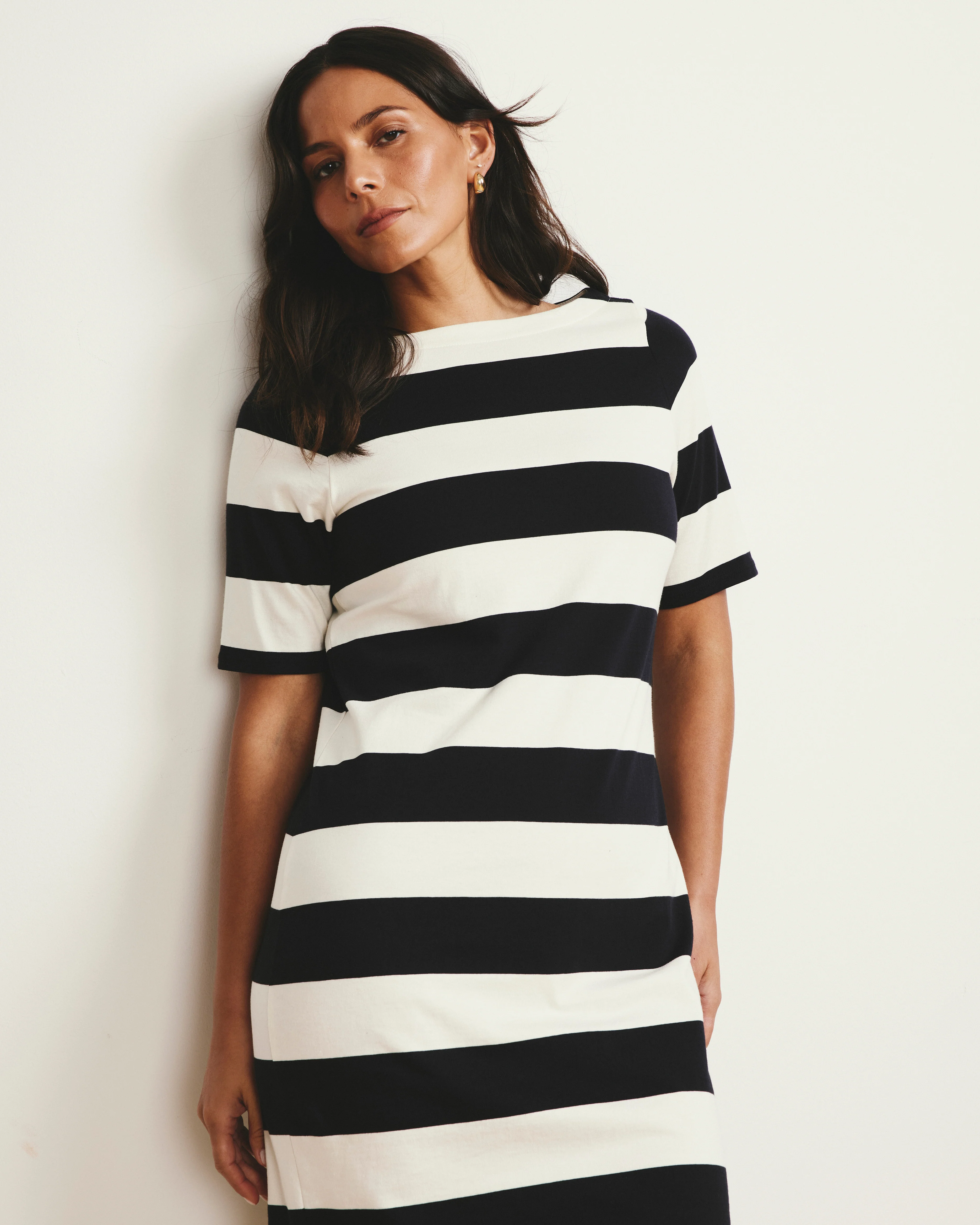Belle Breton Stripe Jersey Dress - Ecru/Black Rugby Stripe - Image 3