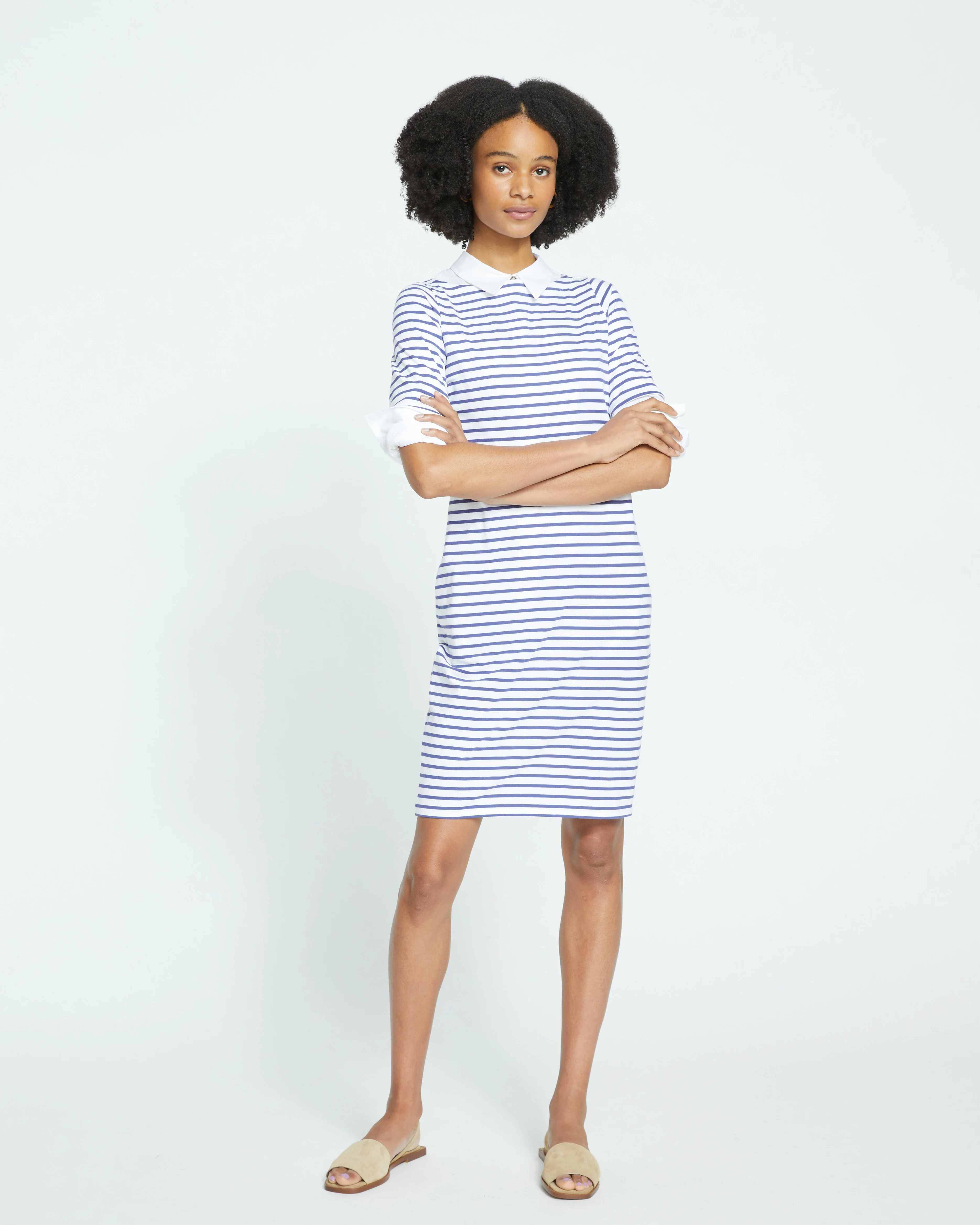 Belle Breton Stripe Jersey Dress - White/Classic Navy Stripe - Image 2