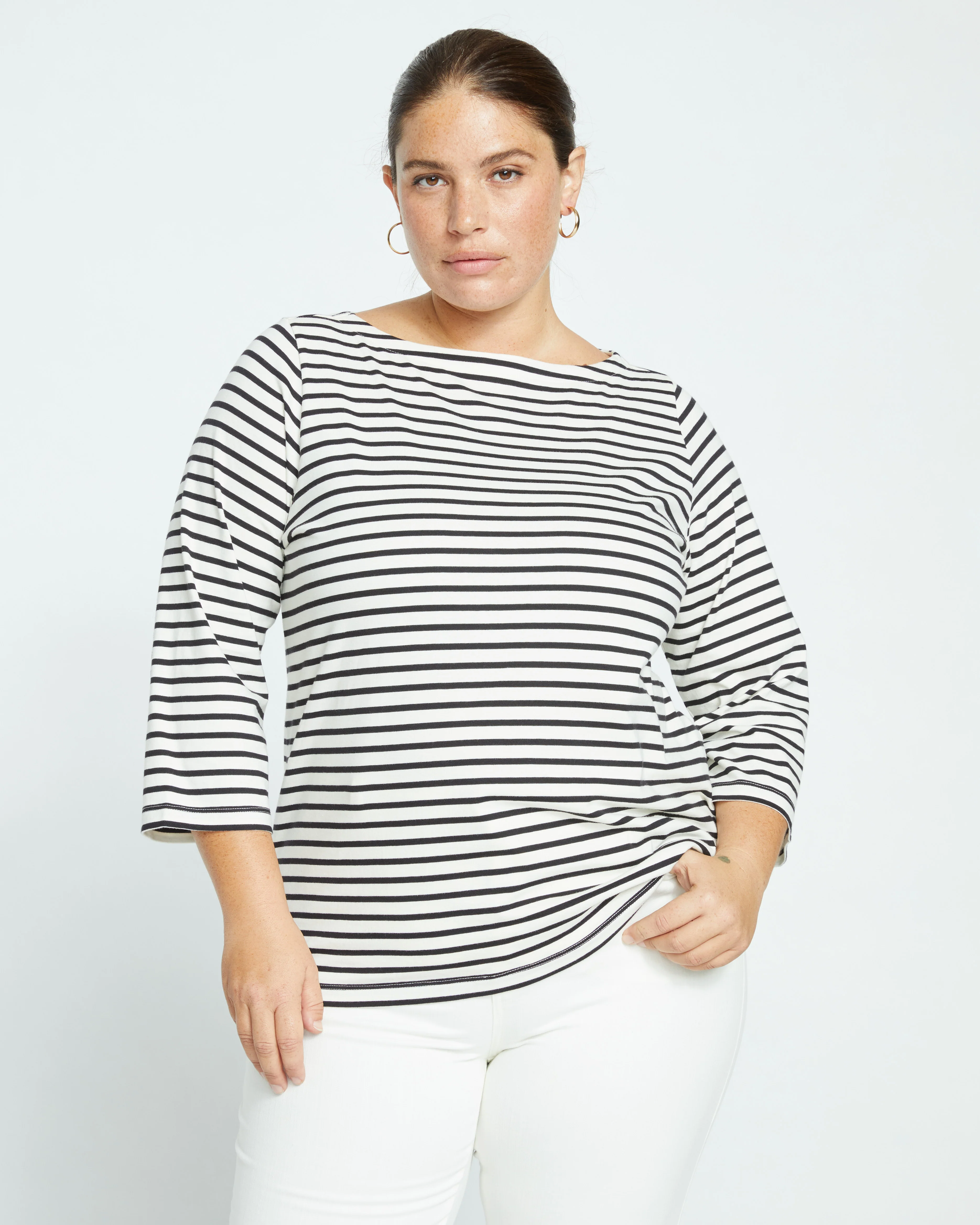 Belle Breton Stripe Jersey Tee - Ecru/Black Stripe - Image 3