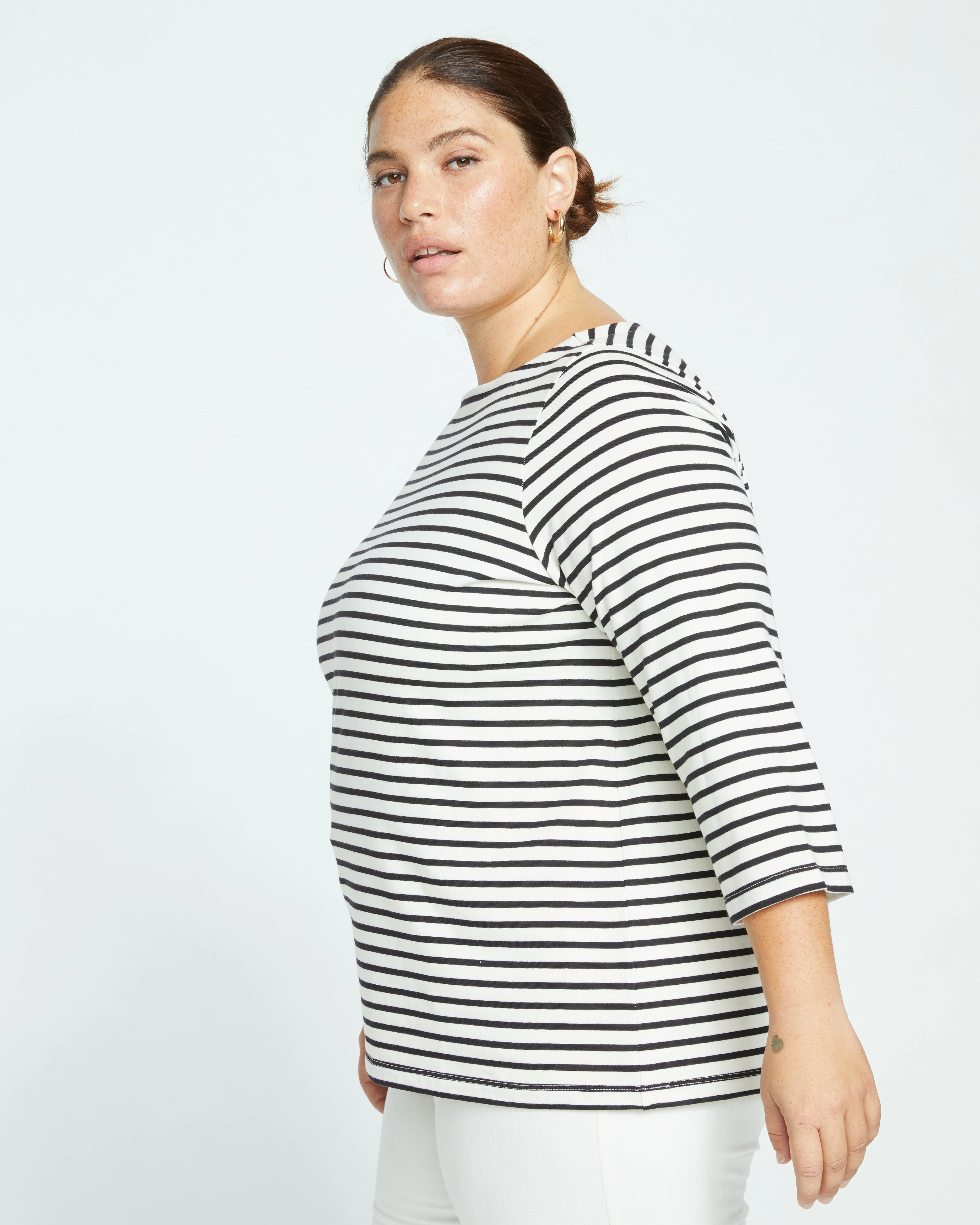 Belle Breton Stripe Jersey Tee - Ecru/Black Stripe - Image 4