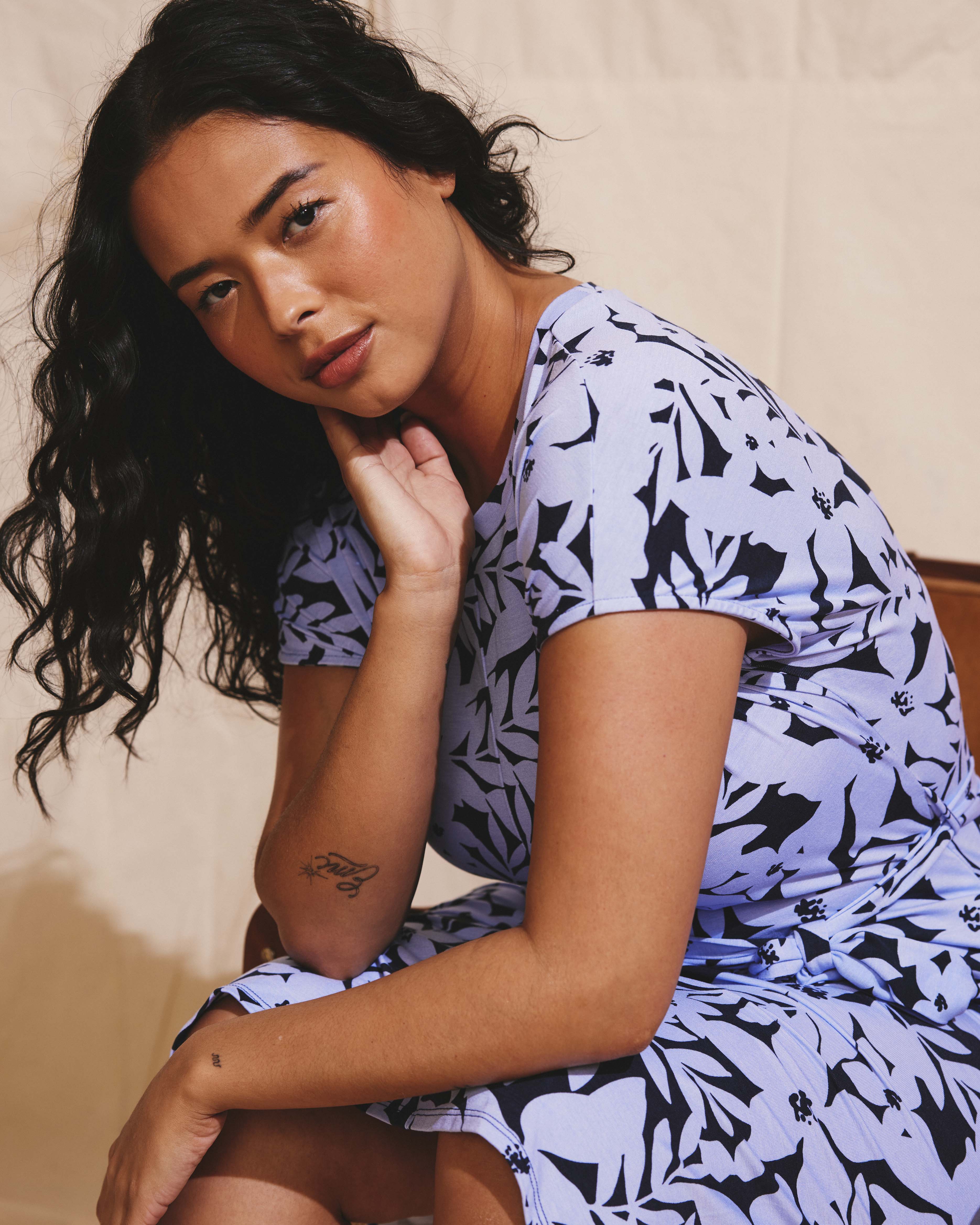 Belted Divine Jersey Dress - Petal Palette Print in Jacaranda - Image 2