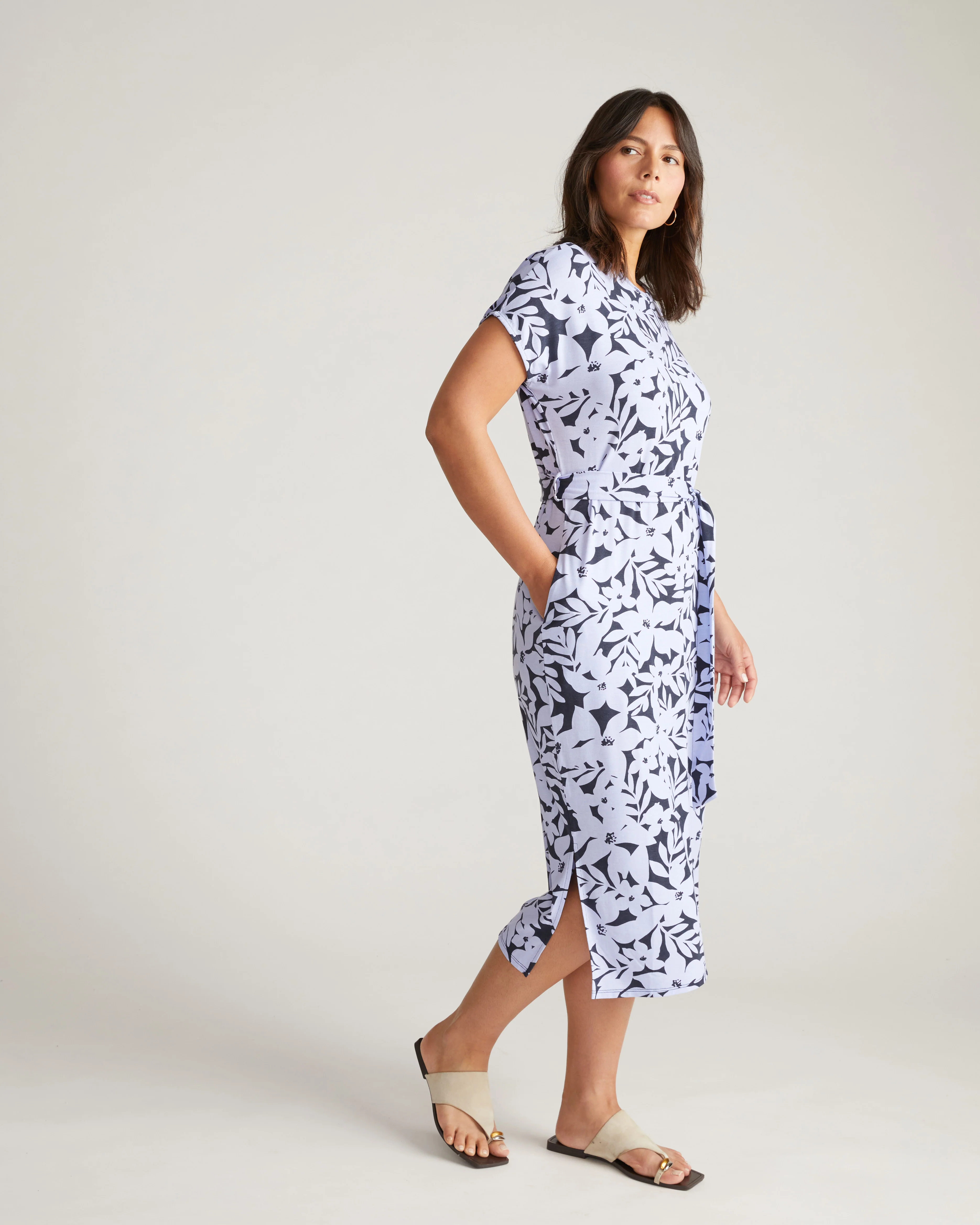 Belted Divine Jersey Dress - Petal Palette Print in Jacaranda - Image 4