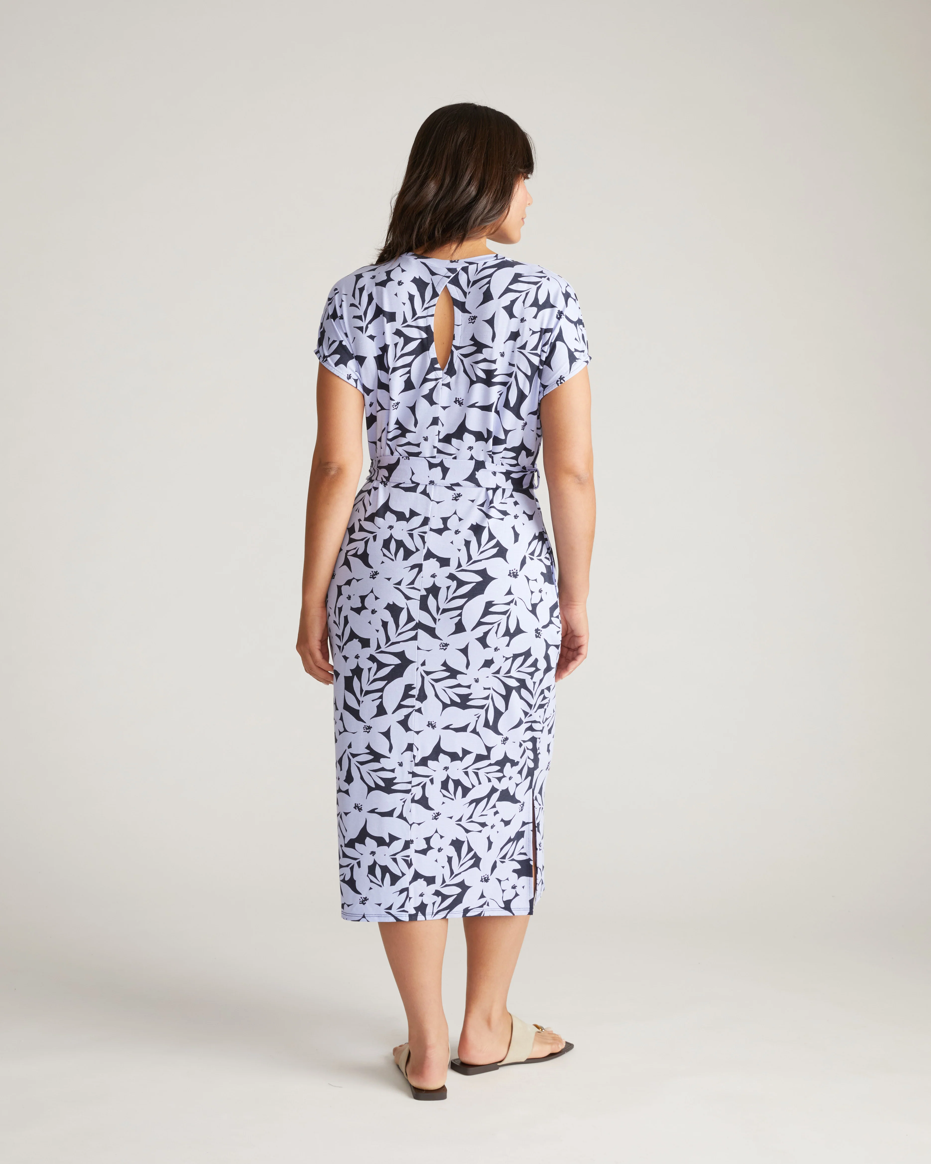 Belted Divine Jersey Dress - Petal Palette Print in Jacaranda - Image 5
