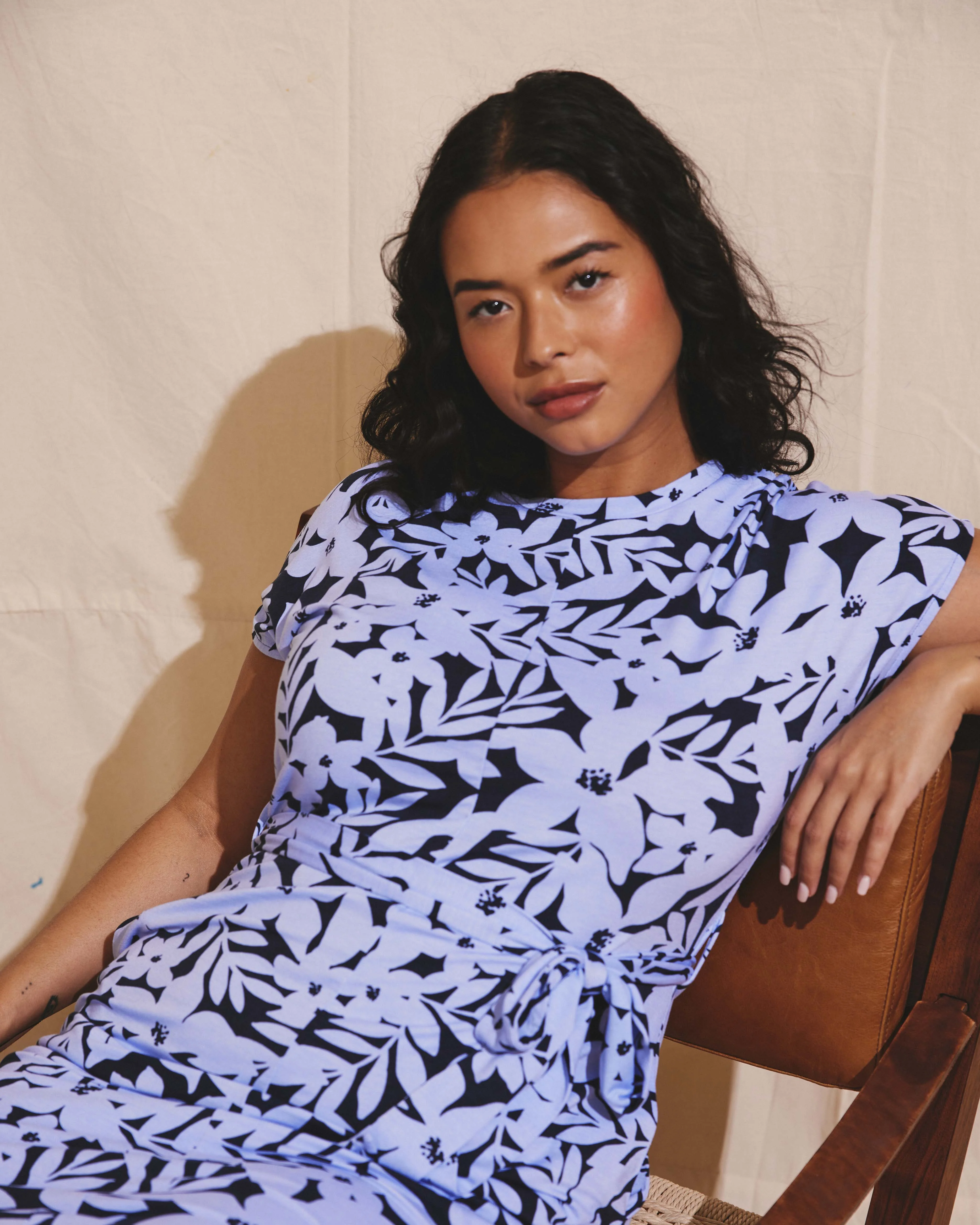 Belted Divine Jersey Dress - Petal Palette Print in Jacaranda - Image 6