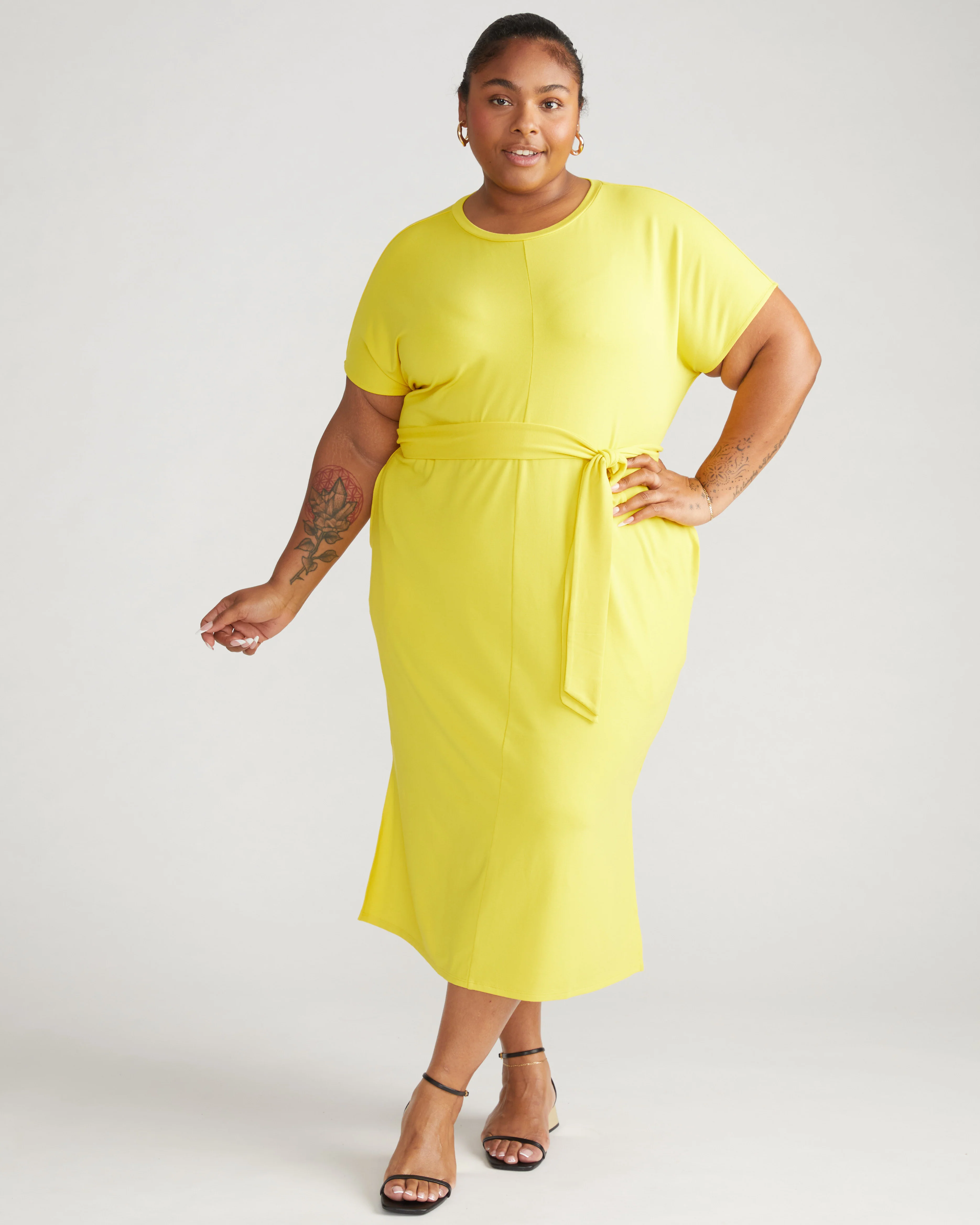 Belted Divine Jersey Dress - Yellow - Image 4
