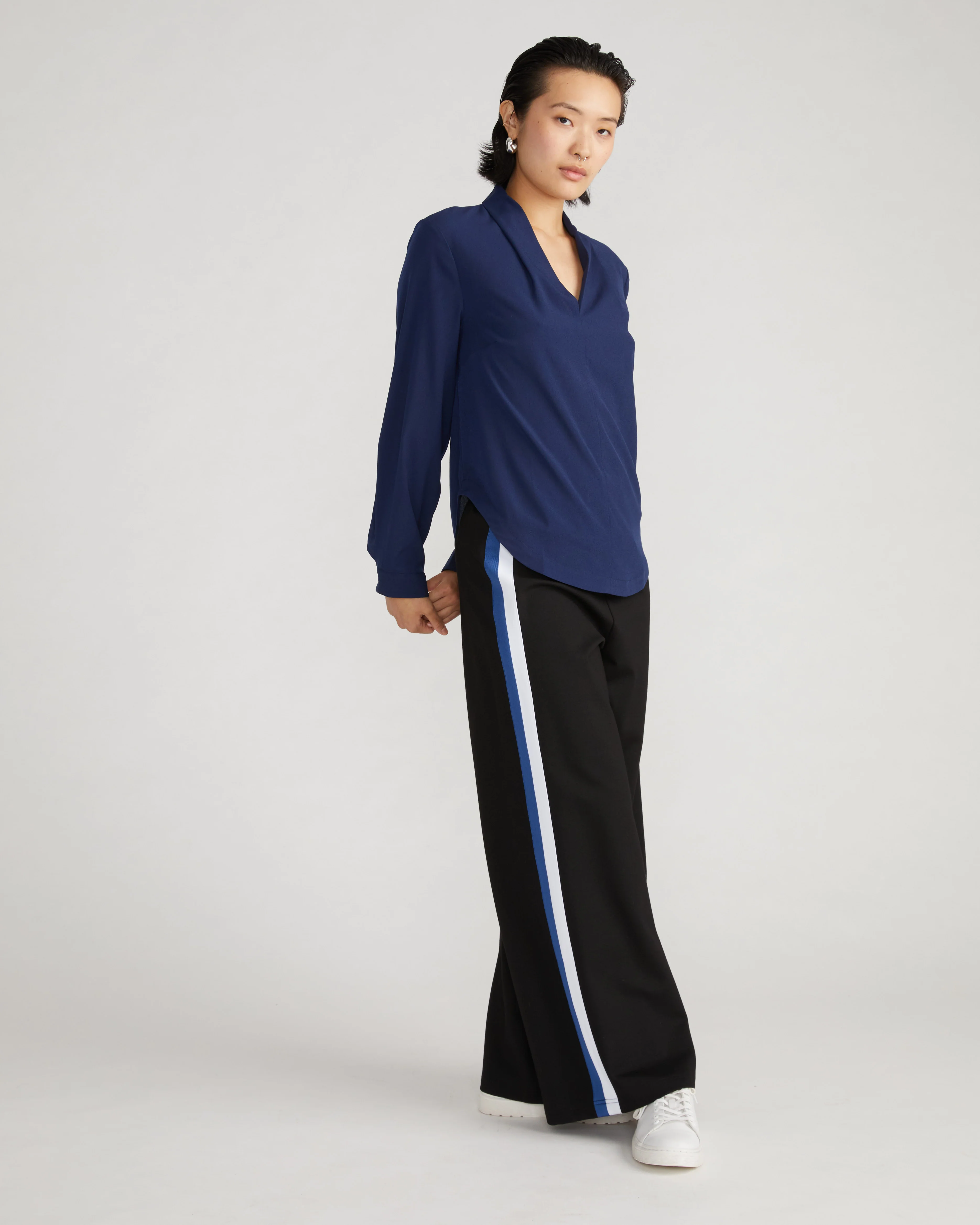 Better-Than-Silk Long Sleeve V-Neck Top - Brilliant Navy - Image 2