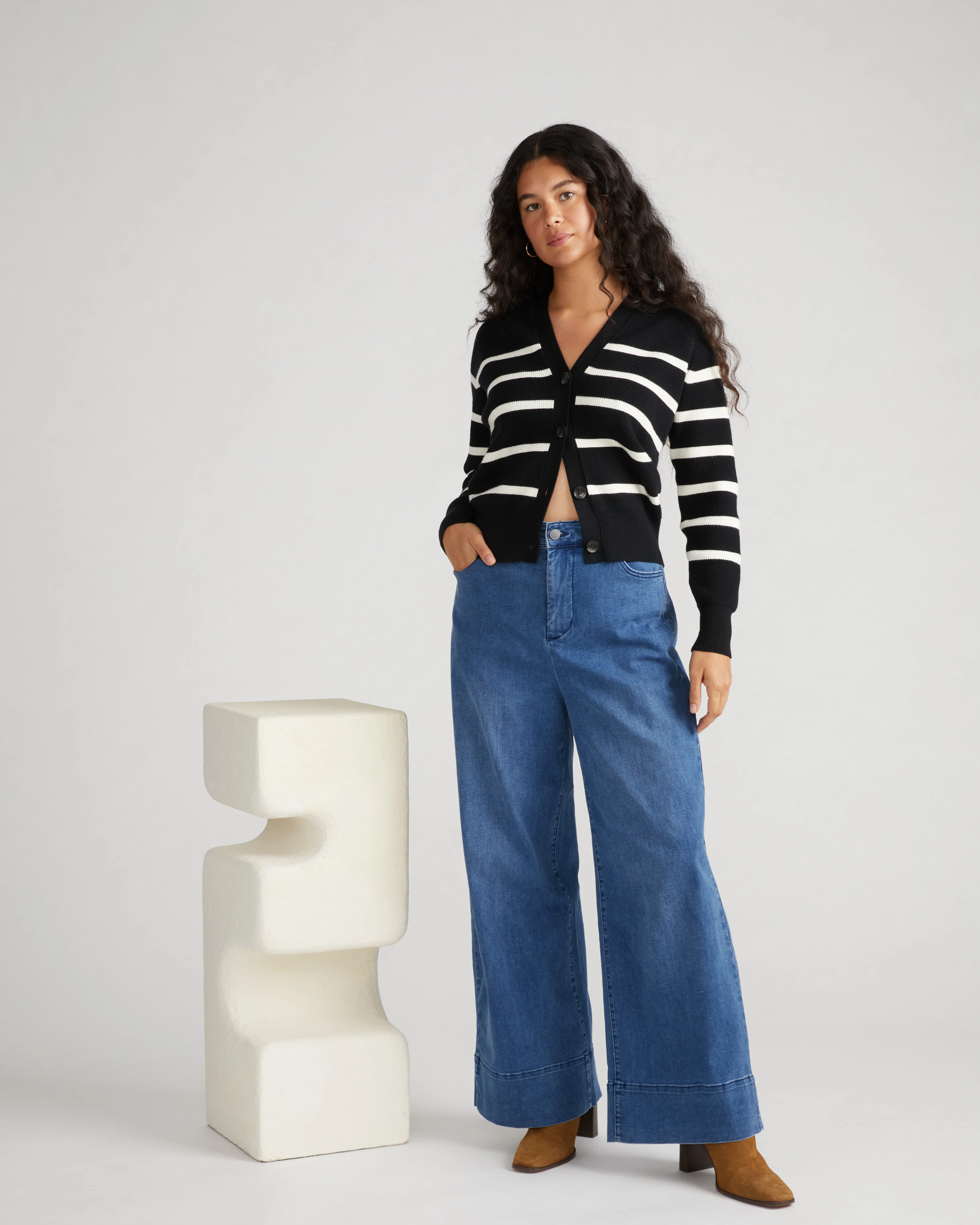 Better-Than-Wool Cardigan - Black/Cream Stripe - Image 3