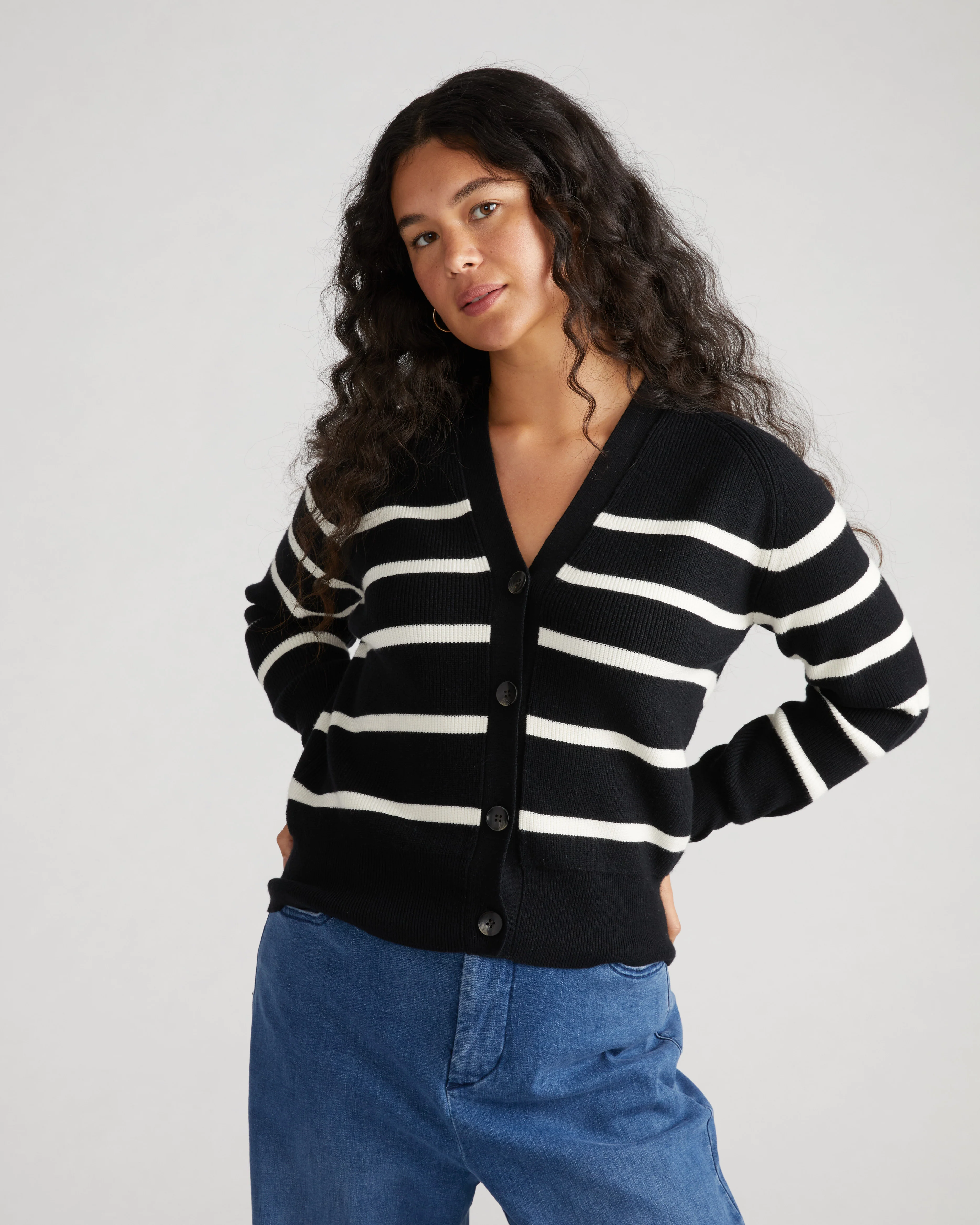 Better-Than-Wool Cardigan - Black/Cream Stripe - Image 4