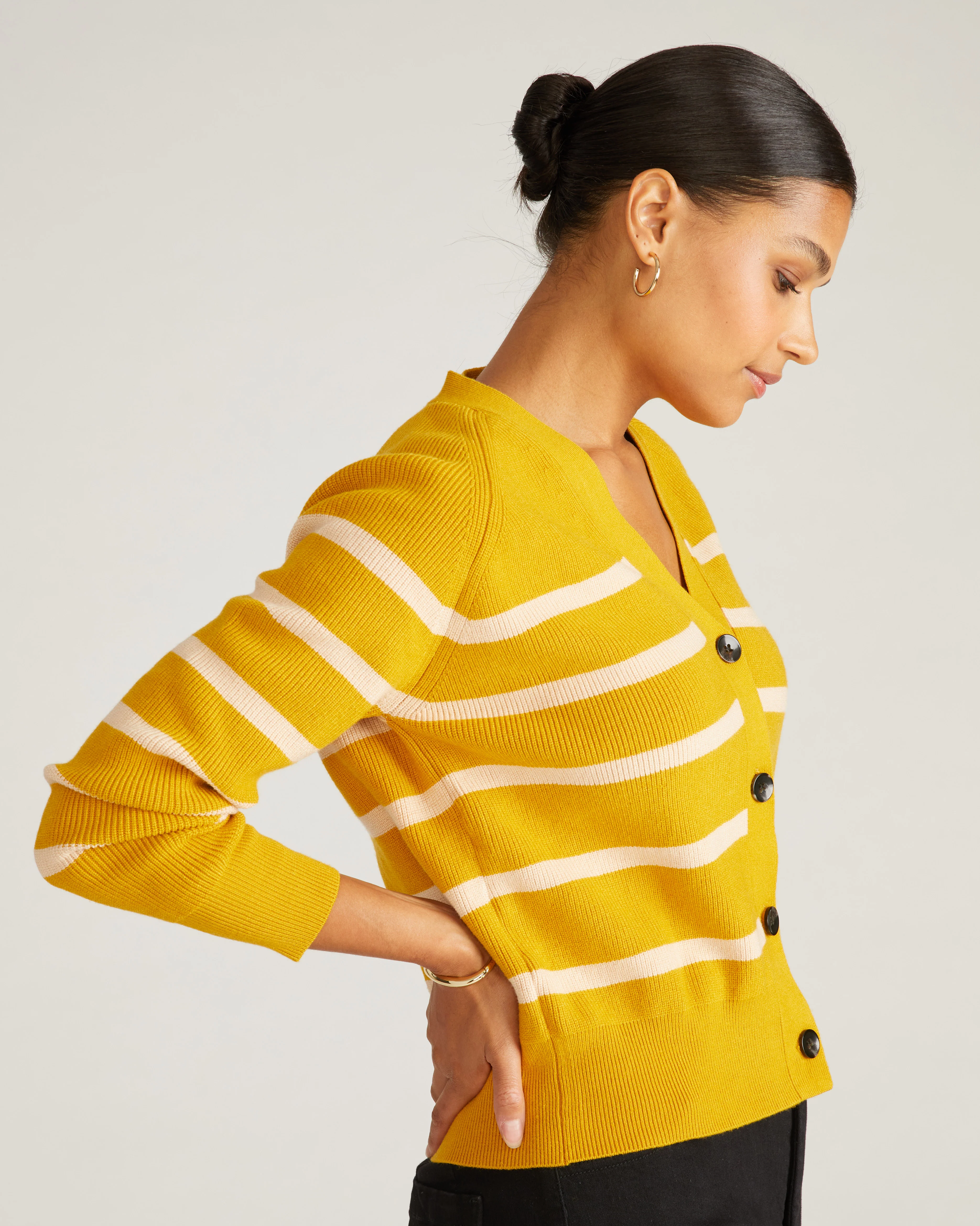 Better-Than-Wool Cardigan - Mustard/Pink Sand Stripe - Image 3