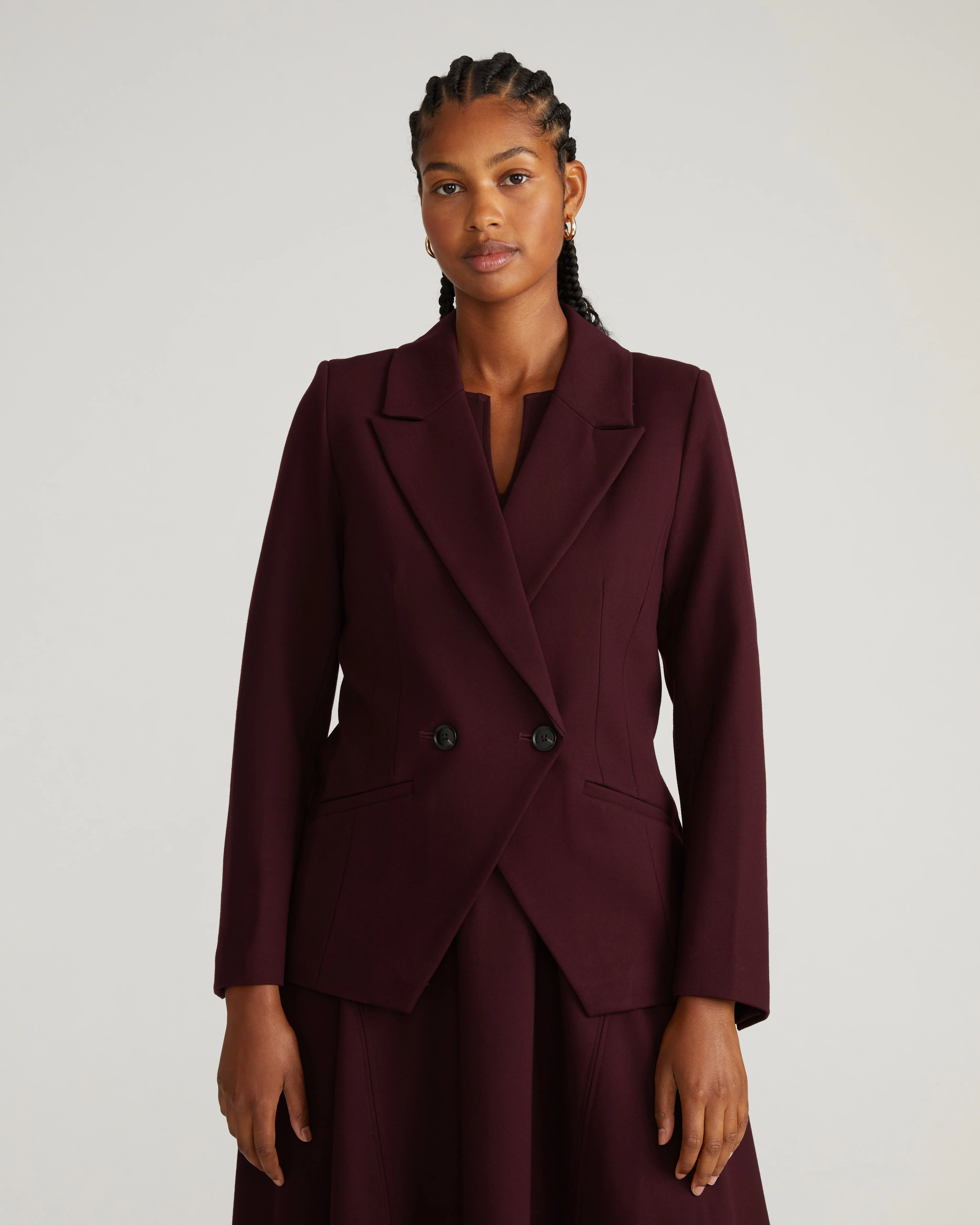 Bianca Double Breasted Ponte Blazer - Black Cherry - Image 4