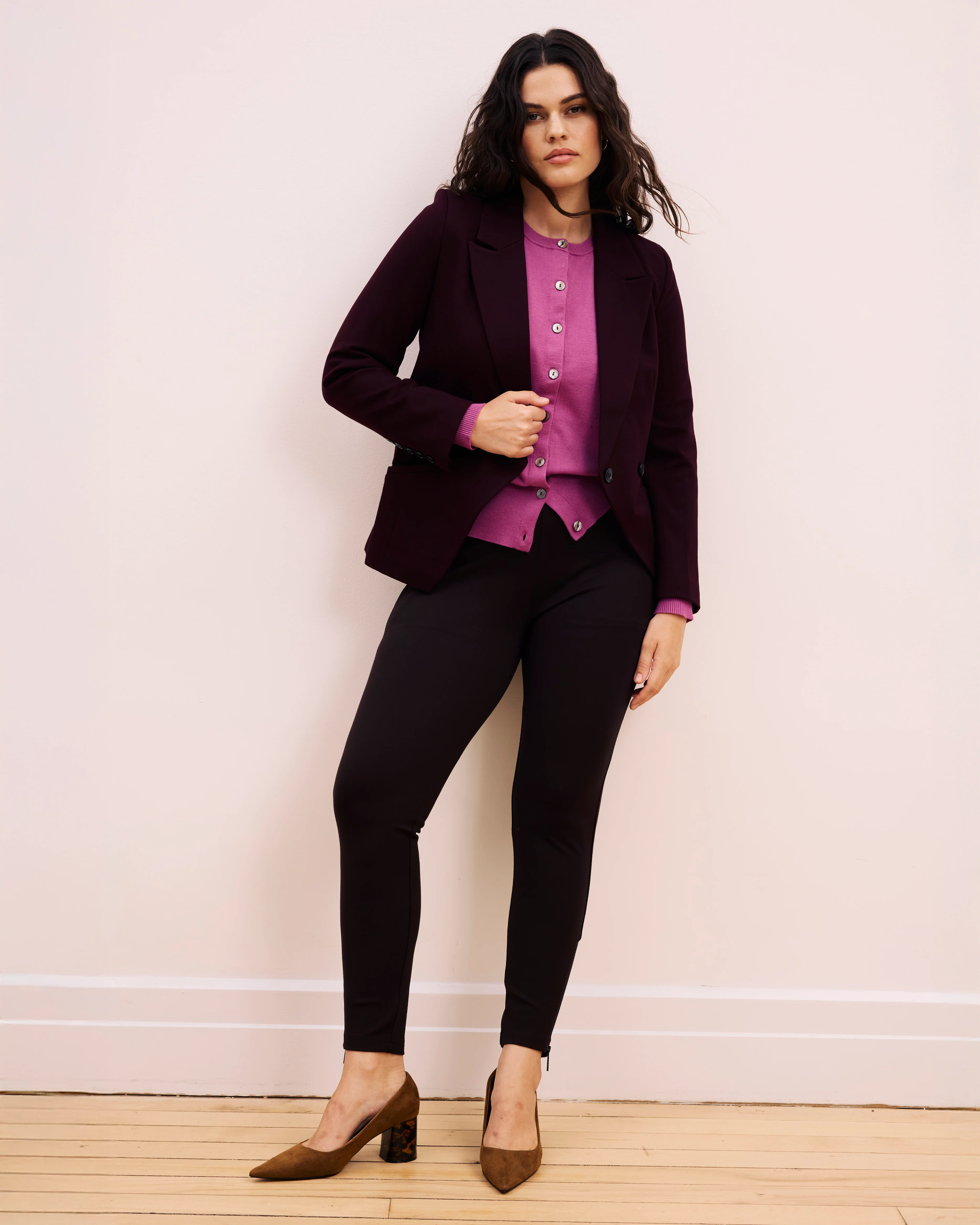 Bianca Double Breasted Ponte Blazer - Black Cherry - Image 6