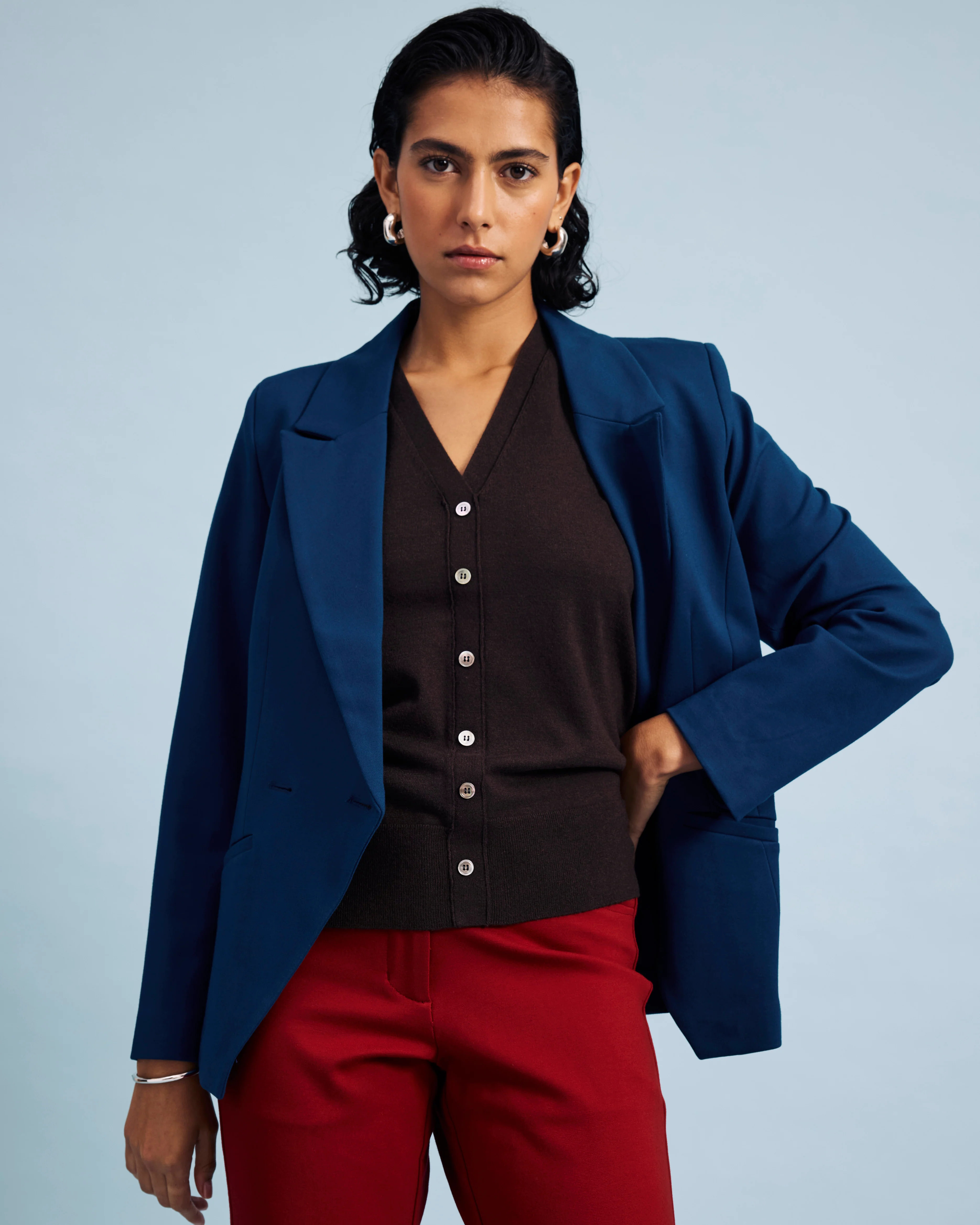 Bianca Double Breasted Ponte Blazer - Deep Teal - Image 4
