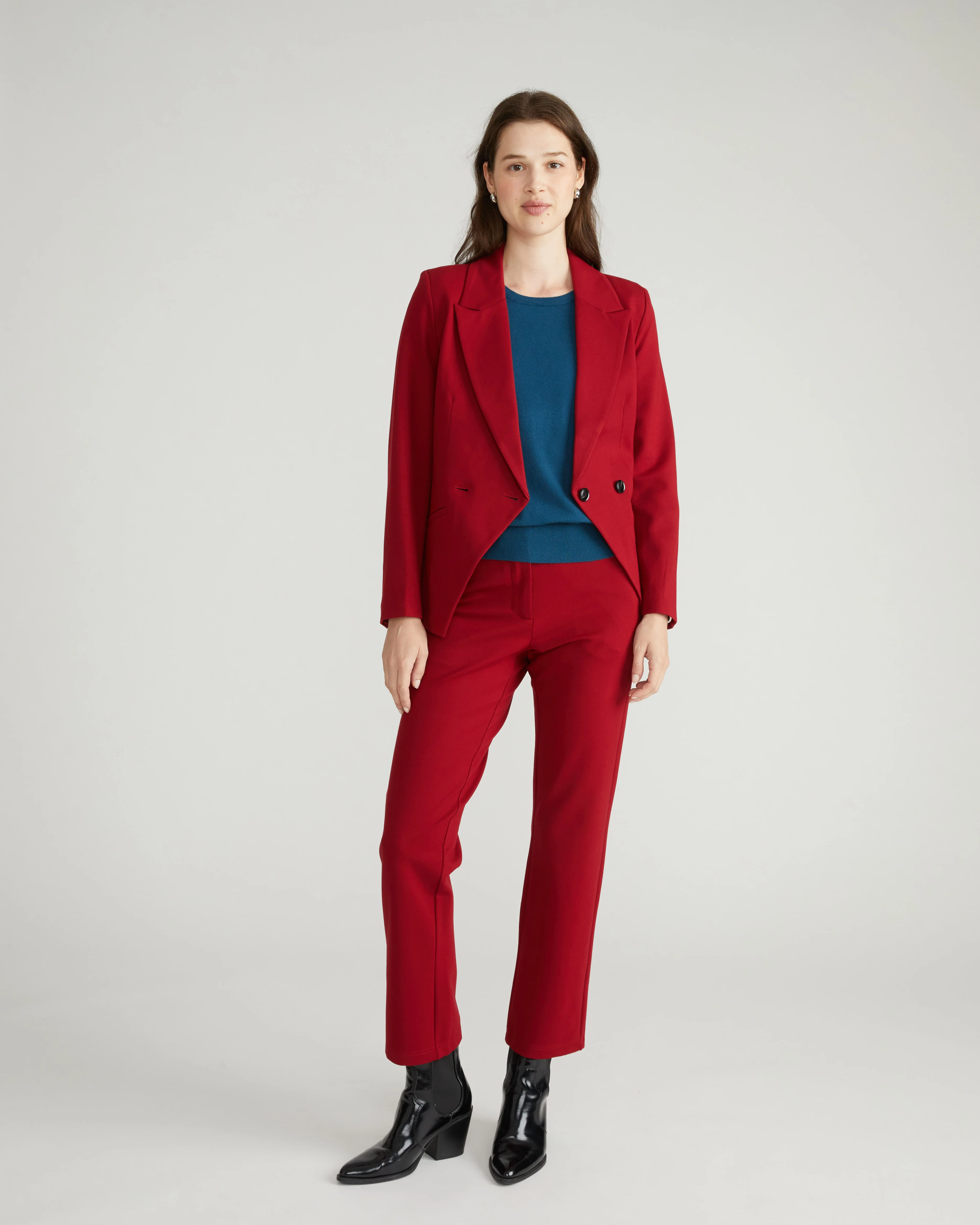 Bianca Double Breasted Ponte Blazer - Garnet - Image 10