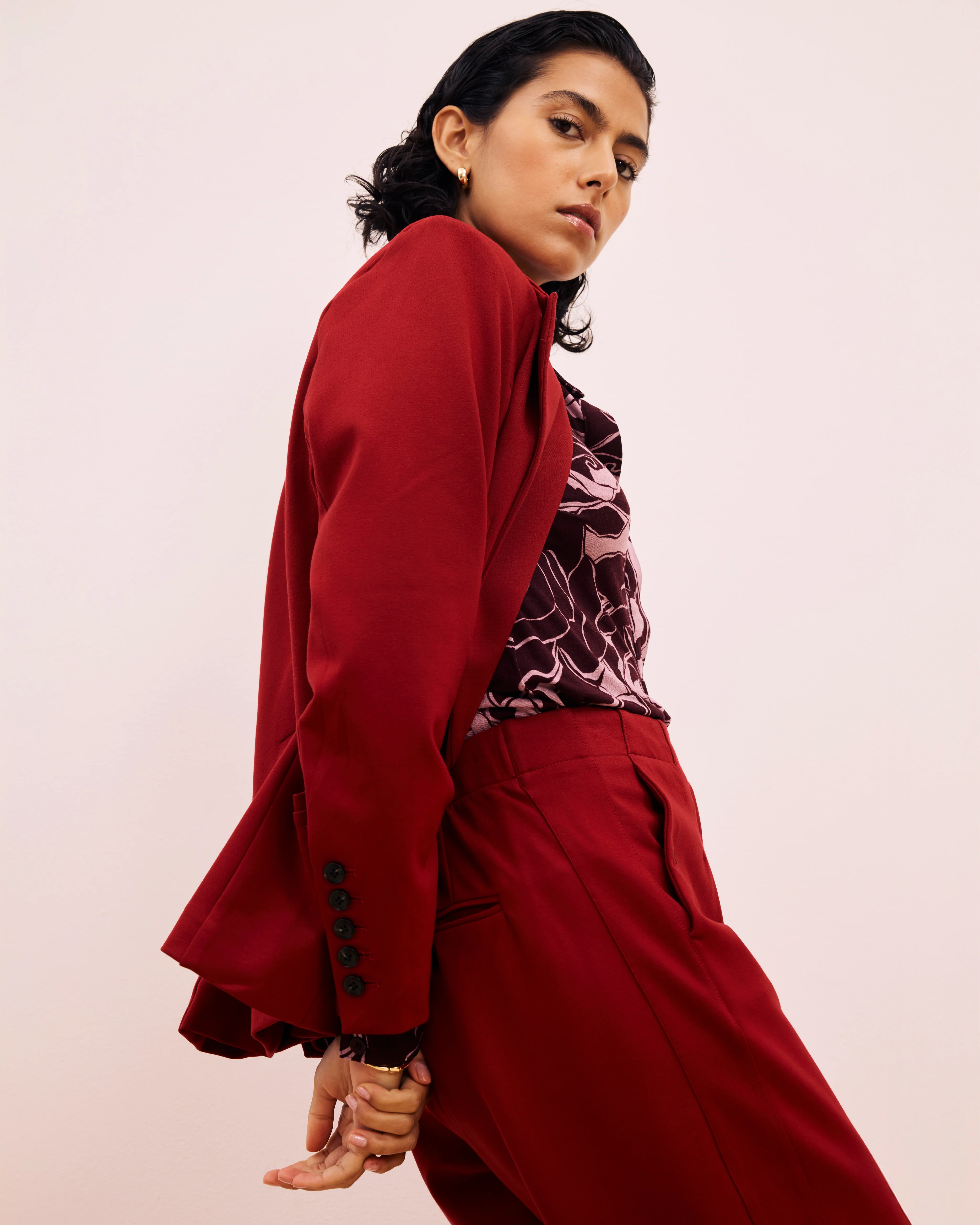 Bianca Double Breasted Ponte Blazer - Garnet - Image 7