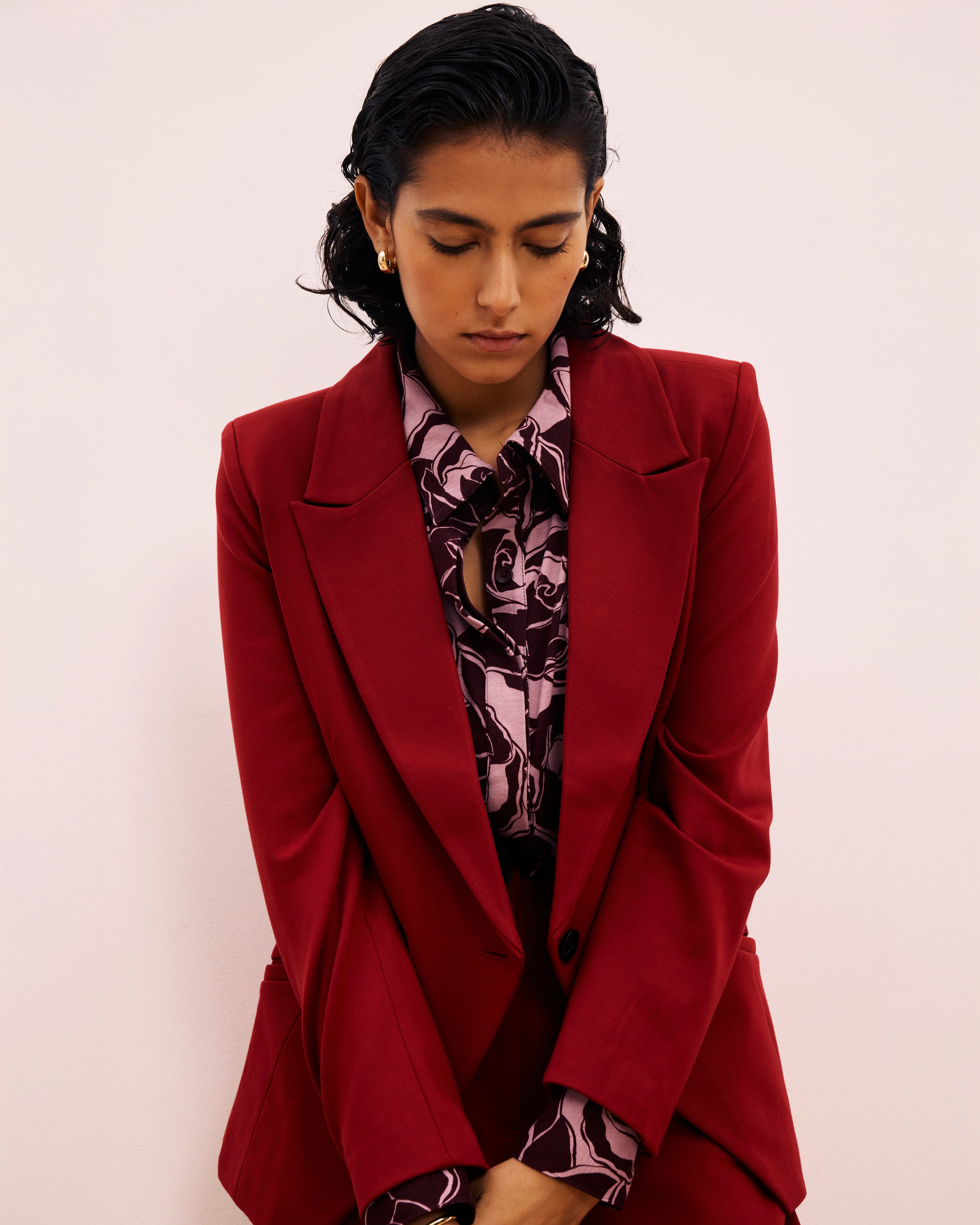 Bianca Double Breasted Ponte Blazer - Garnet - Image 9