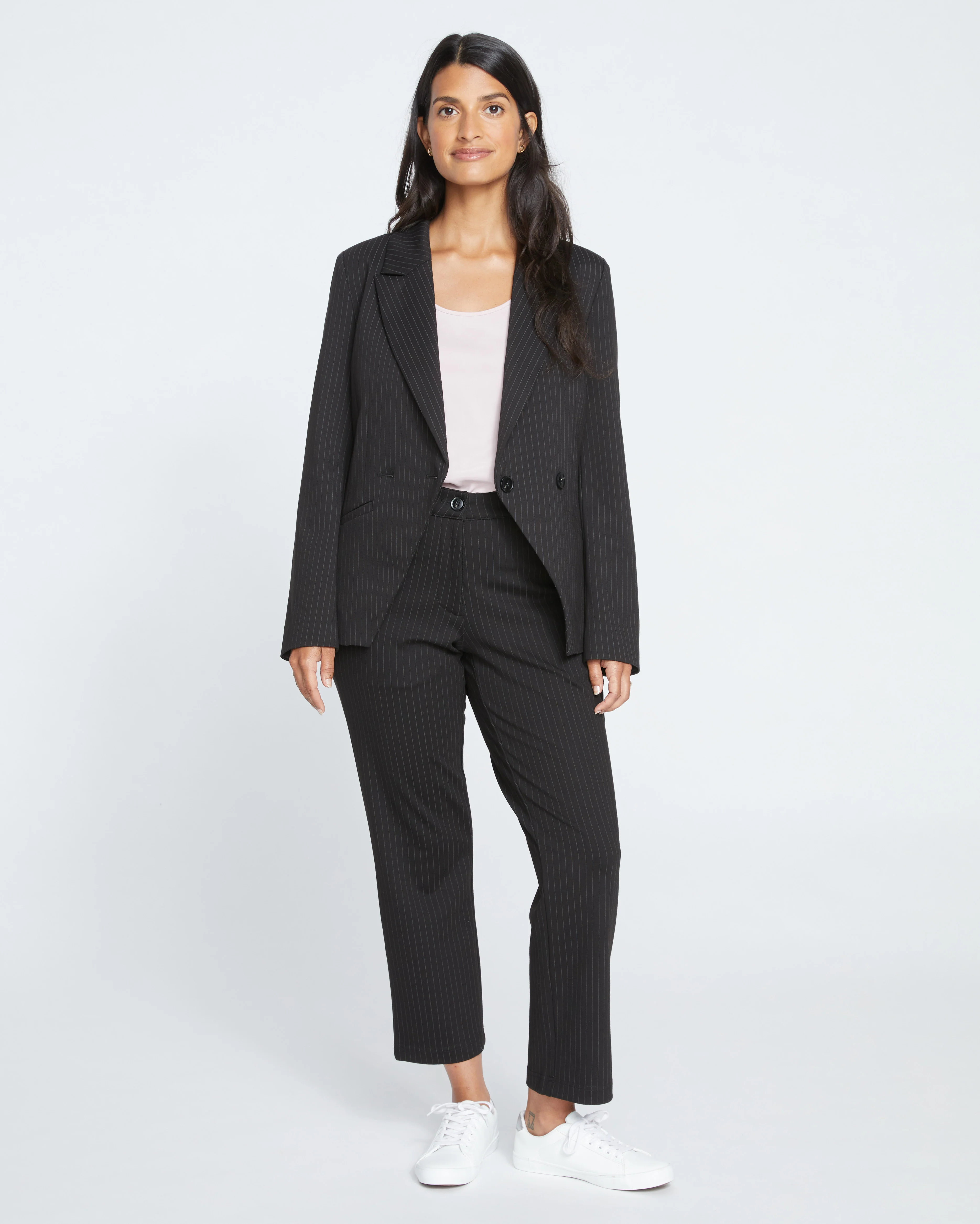 Bianca Double Breasted Ponte Blazer - Slate Pinstripe - Image 3