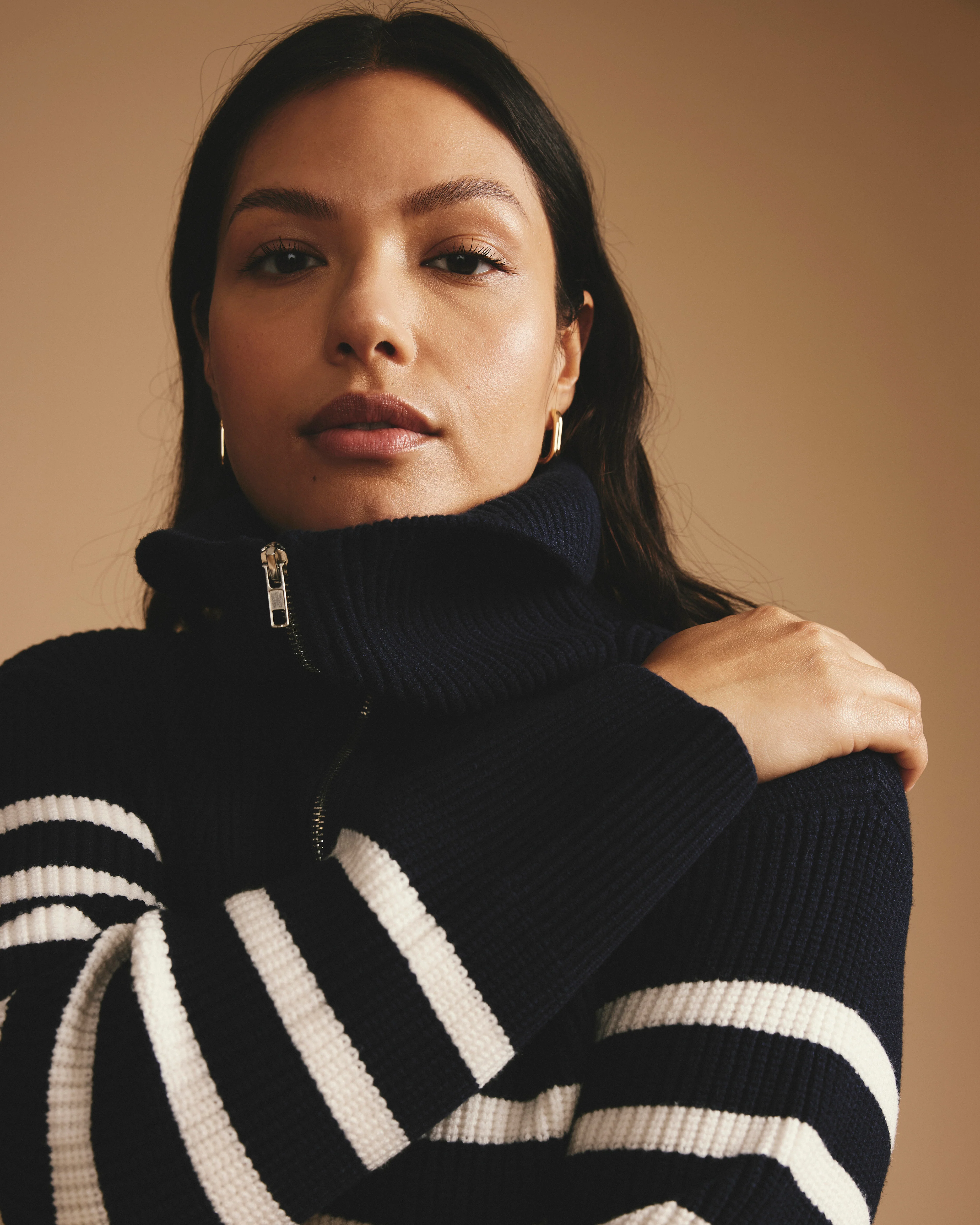 Brenda Zip Sweater - Navy/Cream Stripes - Image 3