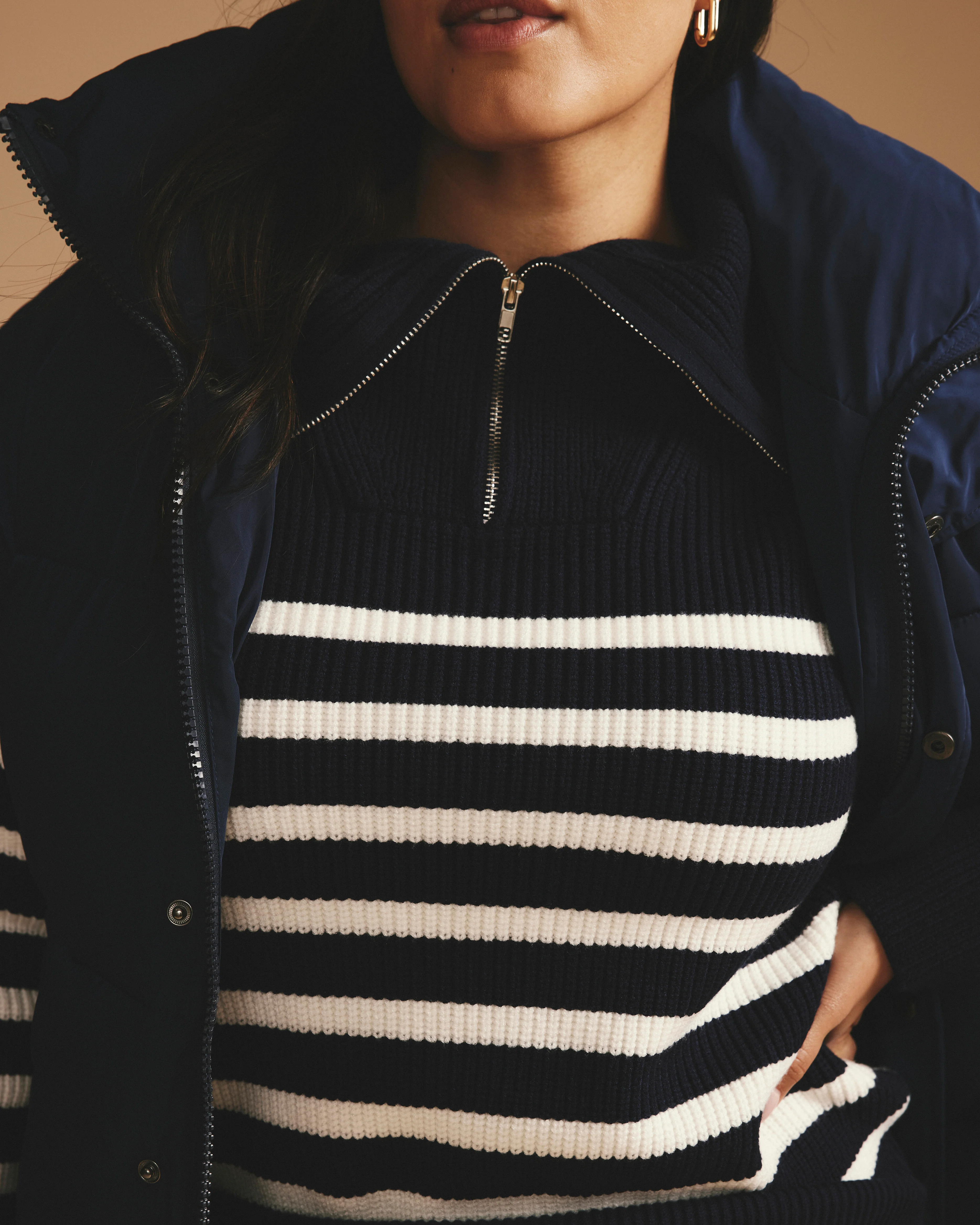 Brenda Zip Sweater - Navy/Cream Stripes - Image 8