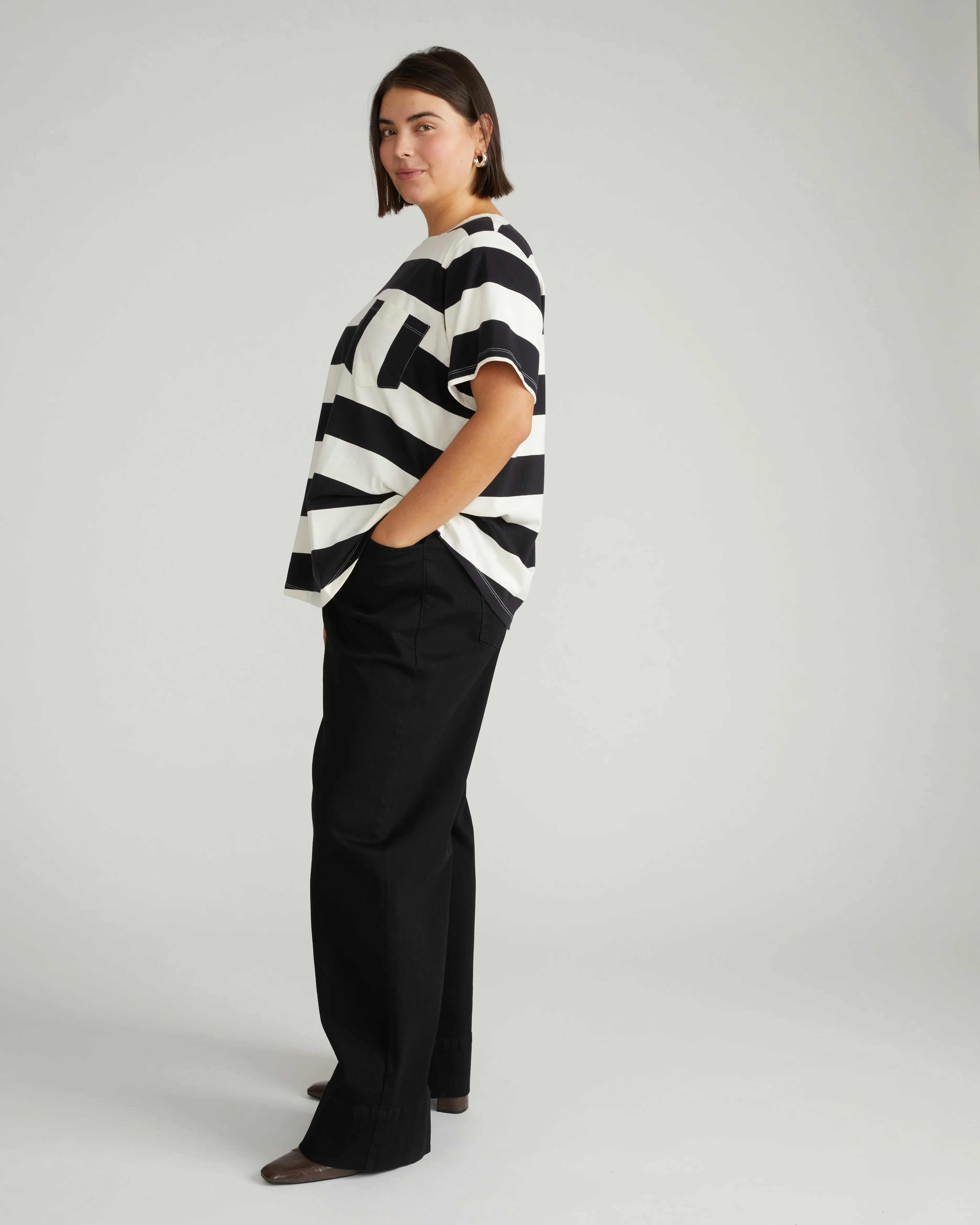 Breton Stripe Garcon Tee - Ecru/Black Rugby Stripe - Image 4