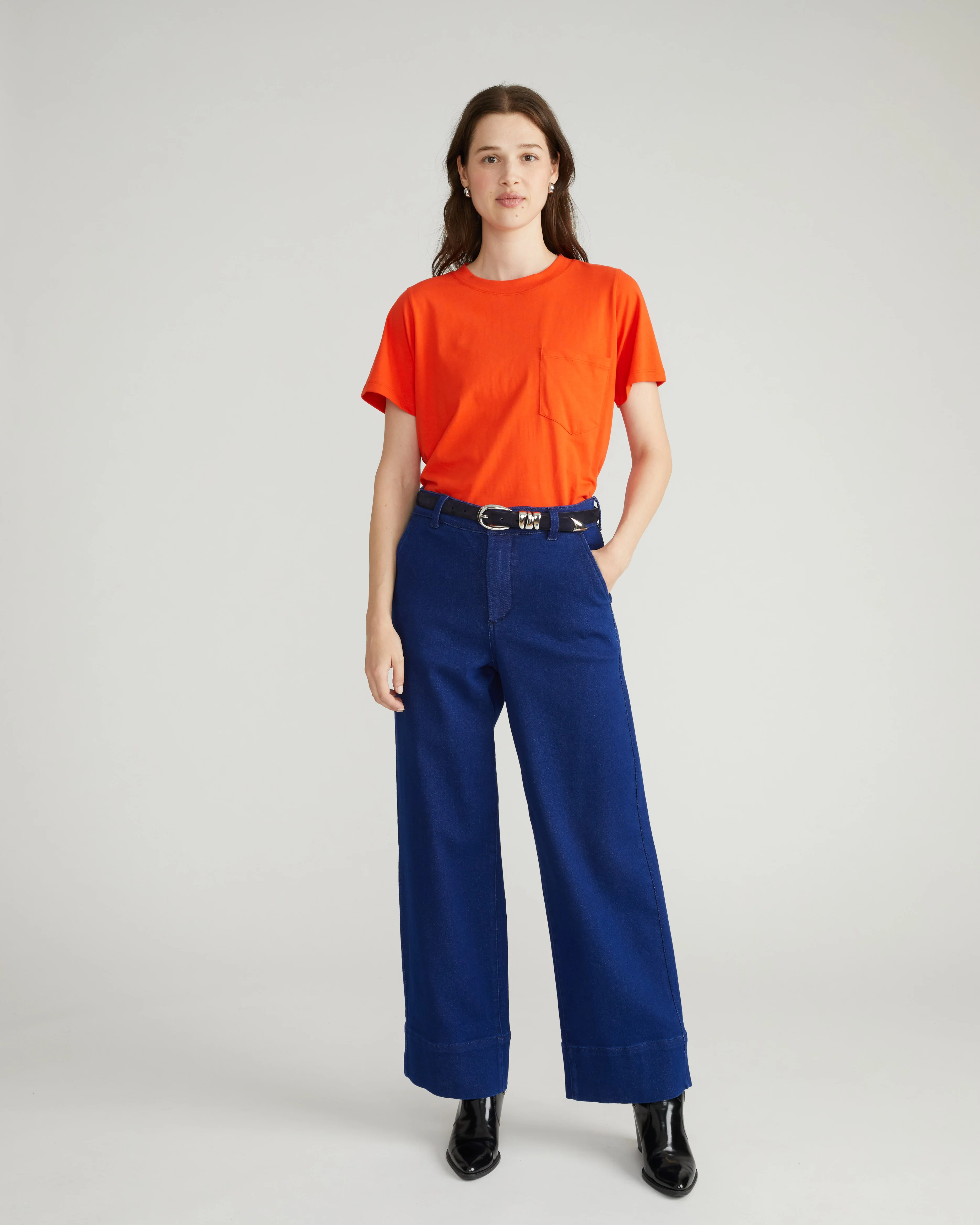 Breton Stripe Garcon Tee - Solid Poppy - Image 2