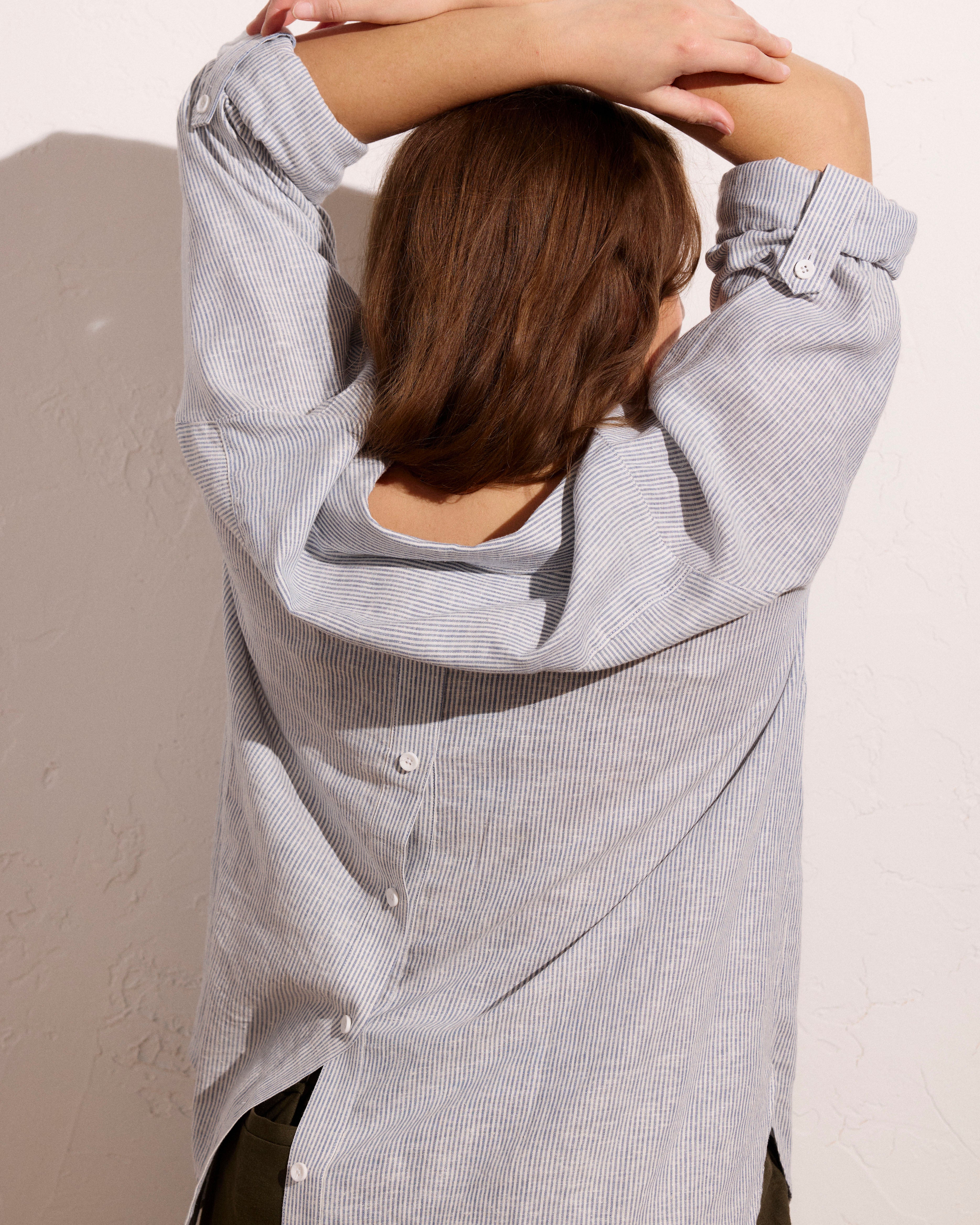 Button Back Linen Polo Shirt - Beach Stripe - Image 3