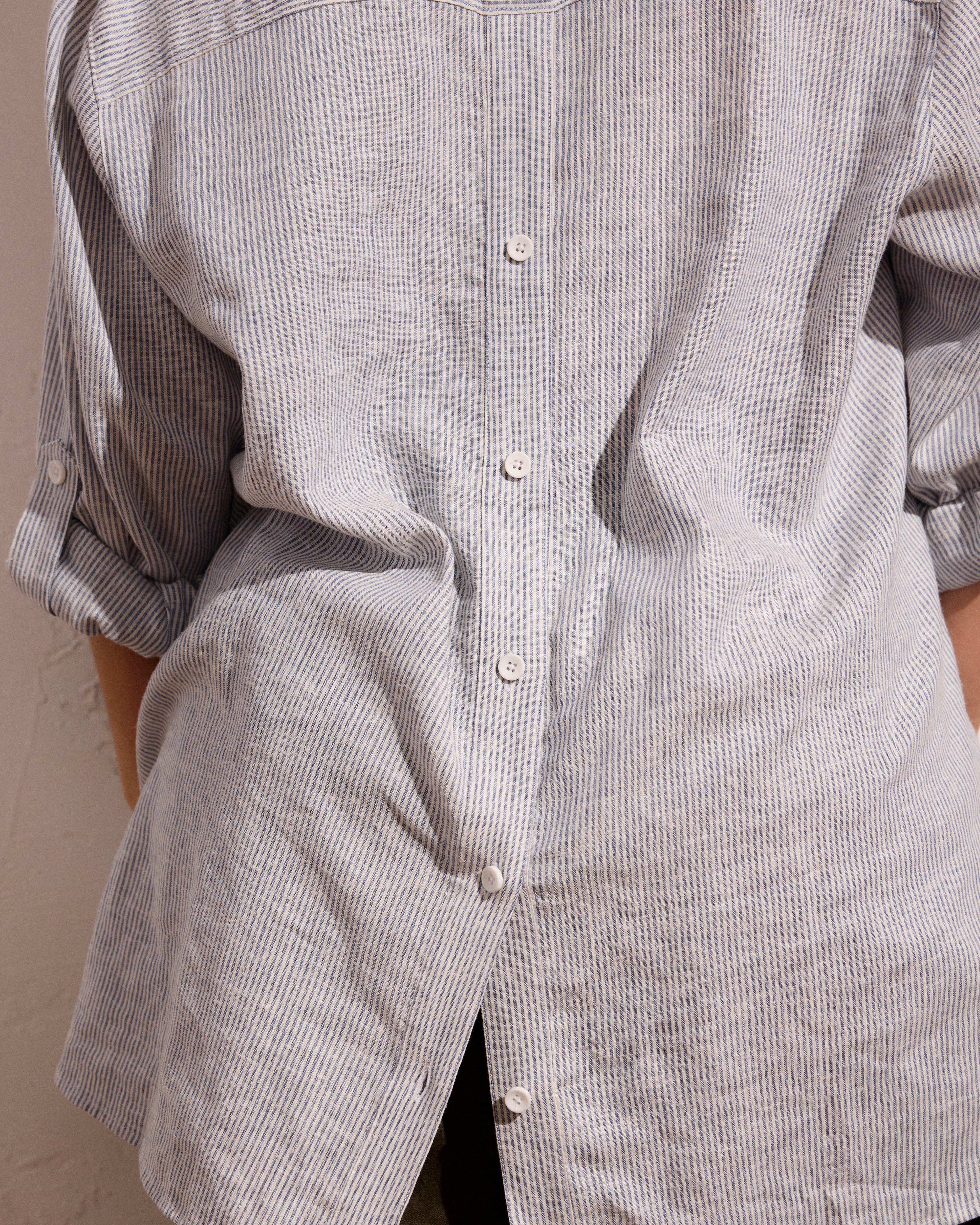 Button Back Linen Polo Shirt - Beach Stripe - Image 5