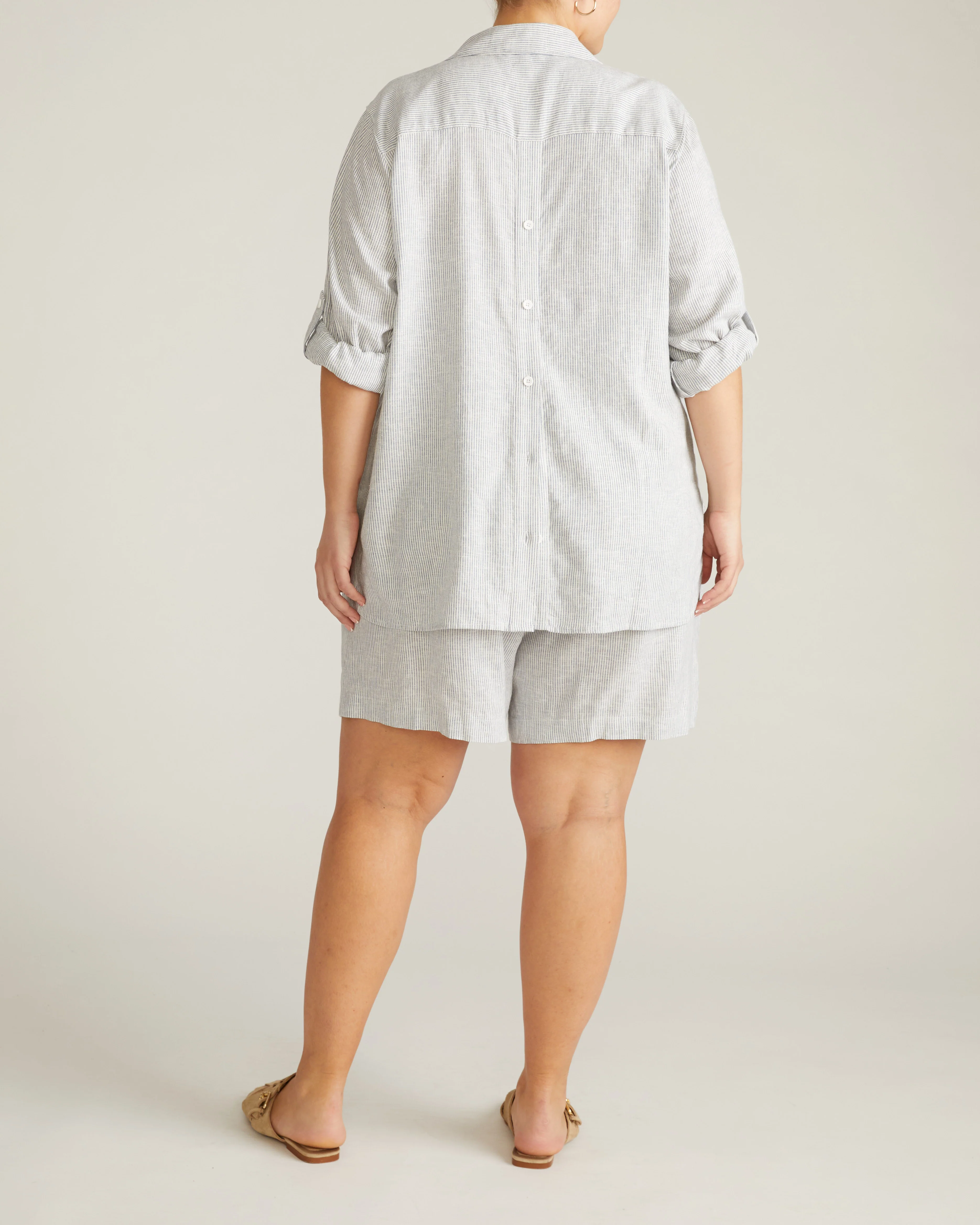 Button Back Linen Polo Shirt - Beach Stripe - Image 8