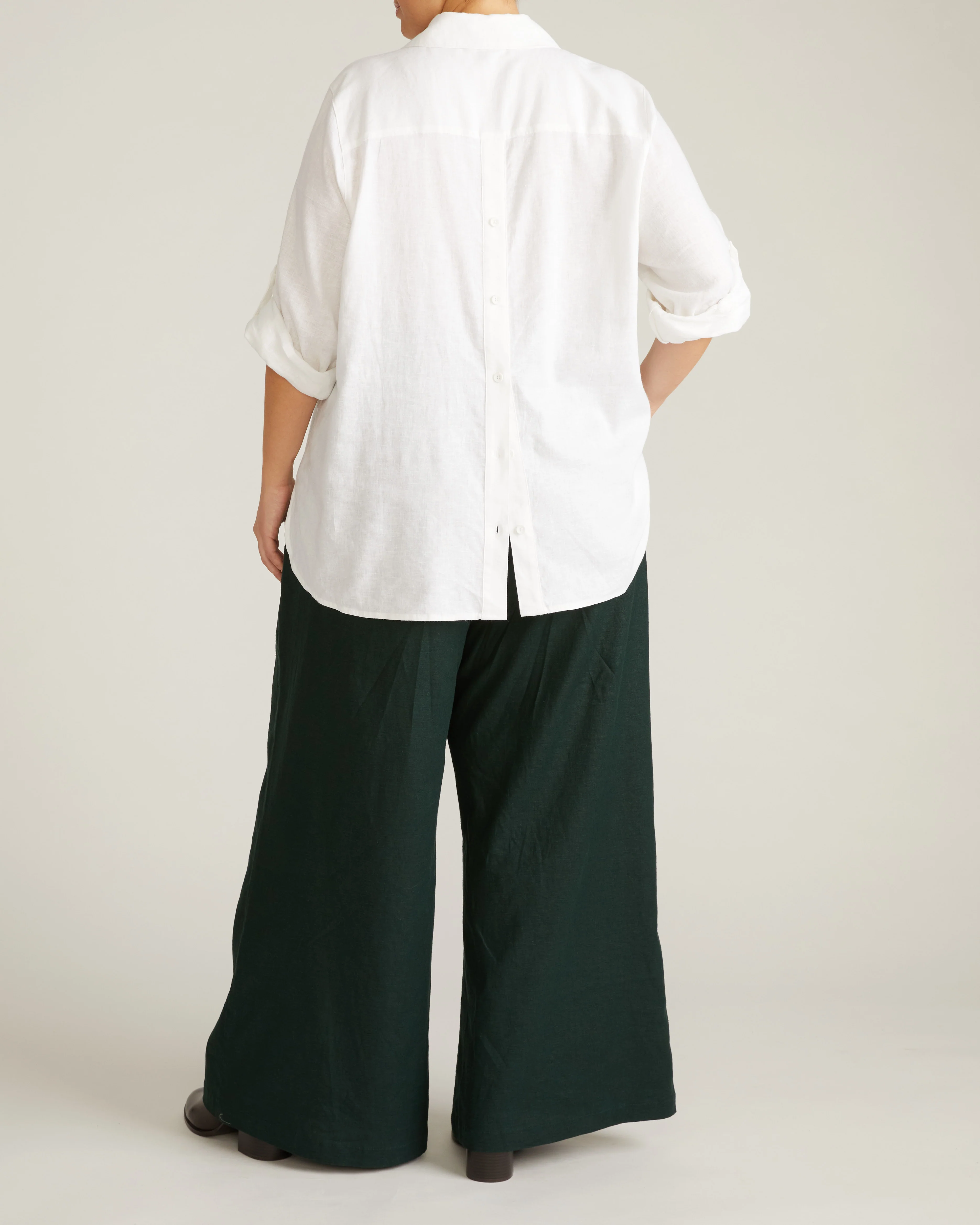 Button Back Linen Polo Shirt - Bright White - Image 5