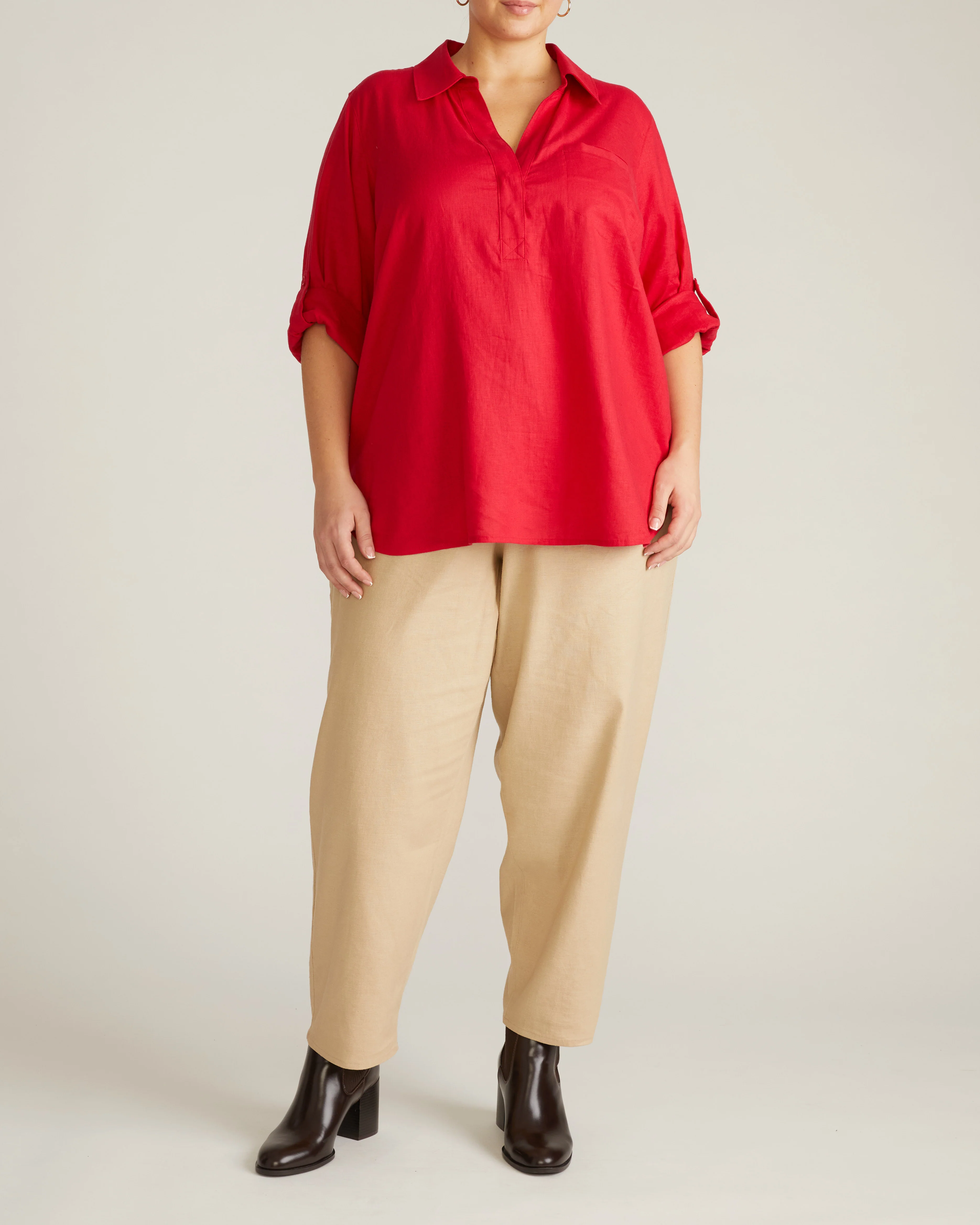 Button Back Linen Polo Shirt - Brilliant Red - Image 4