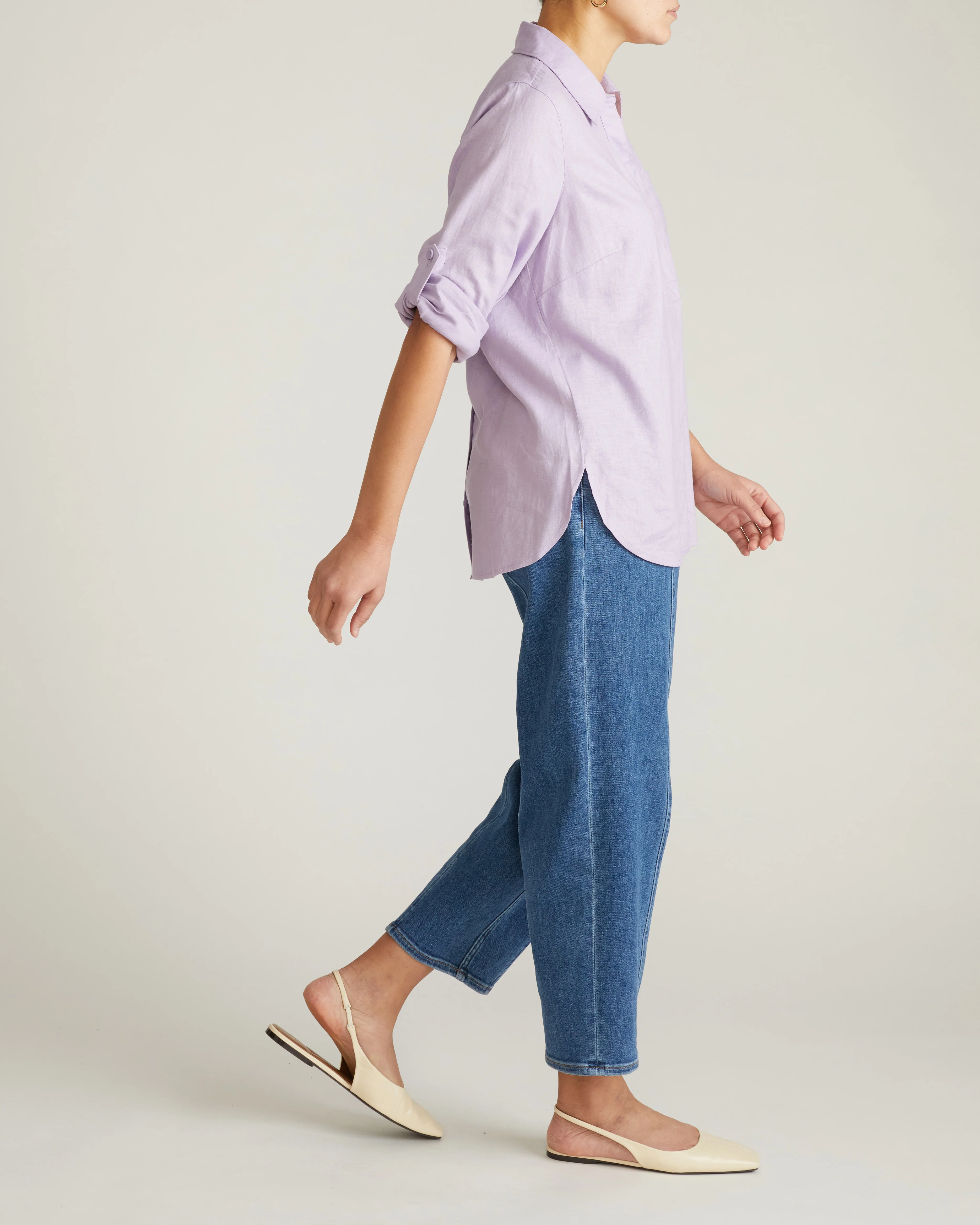 Button Back Linen Polo Shirt - Orchid - Image 3