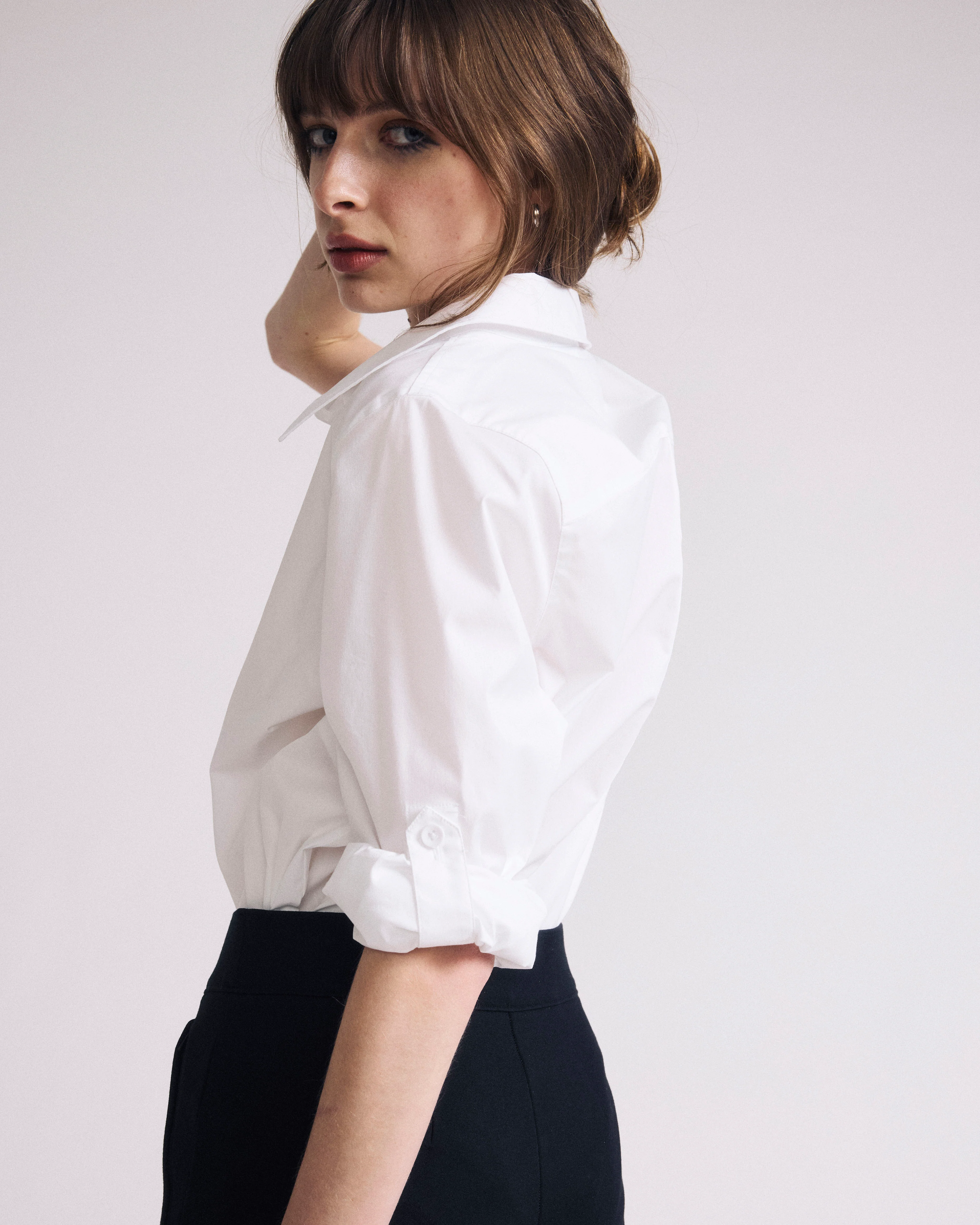 Button Back Poplin Polo Shirt - White - Image 3