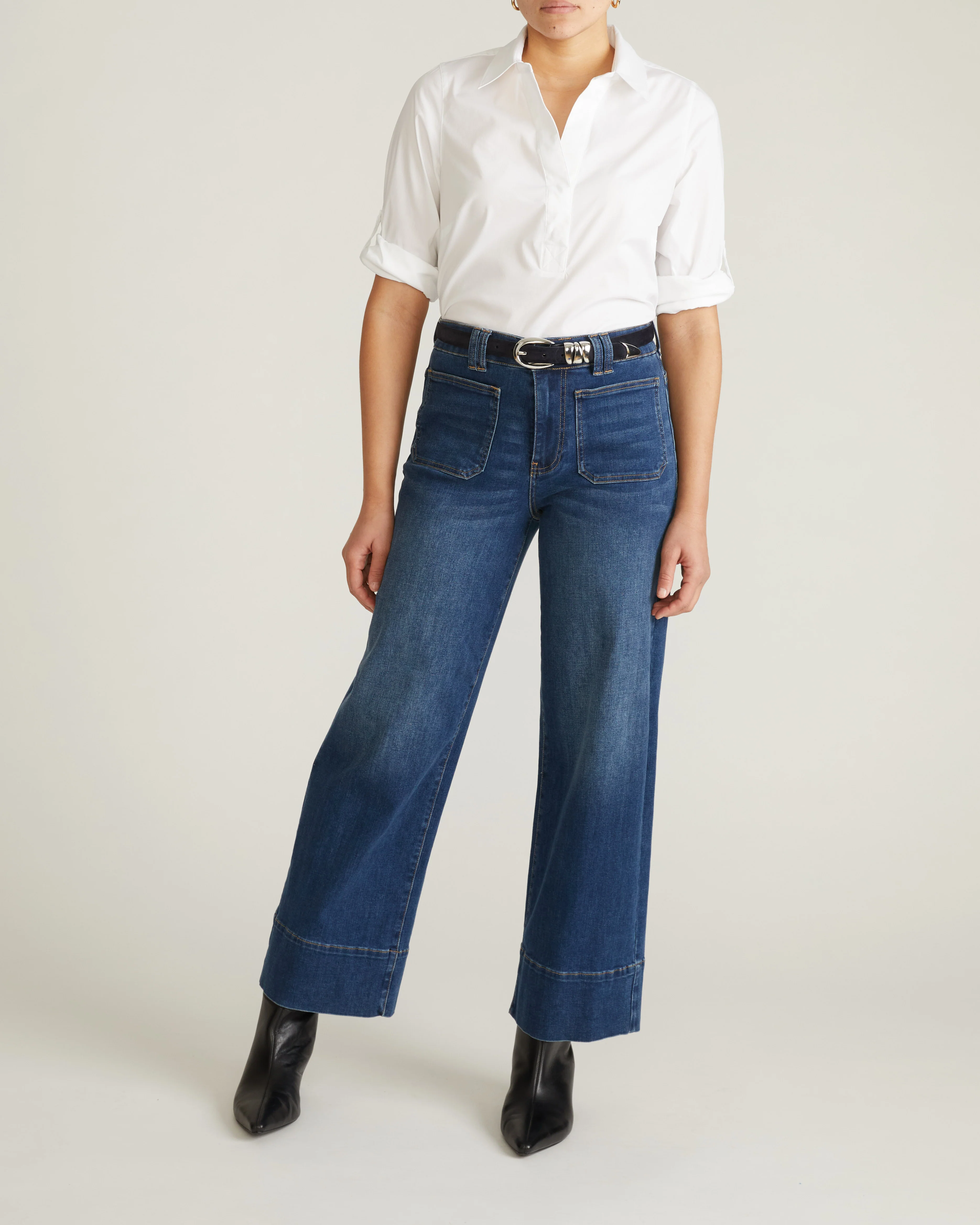 Button Back Poplin Polo Shirt - White - Image 6