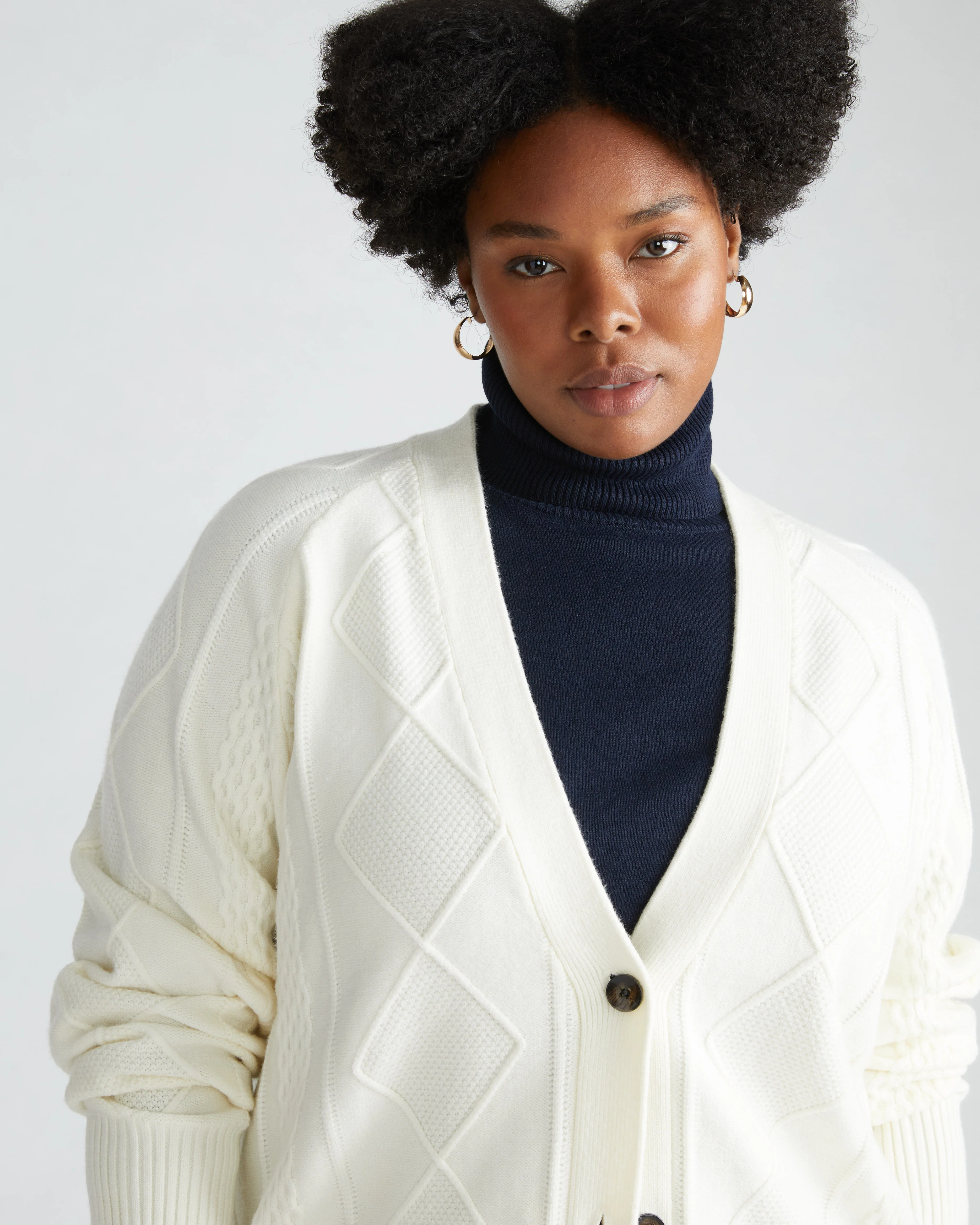 Cable Knit Cardigan - Cream - Image 3