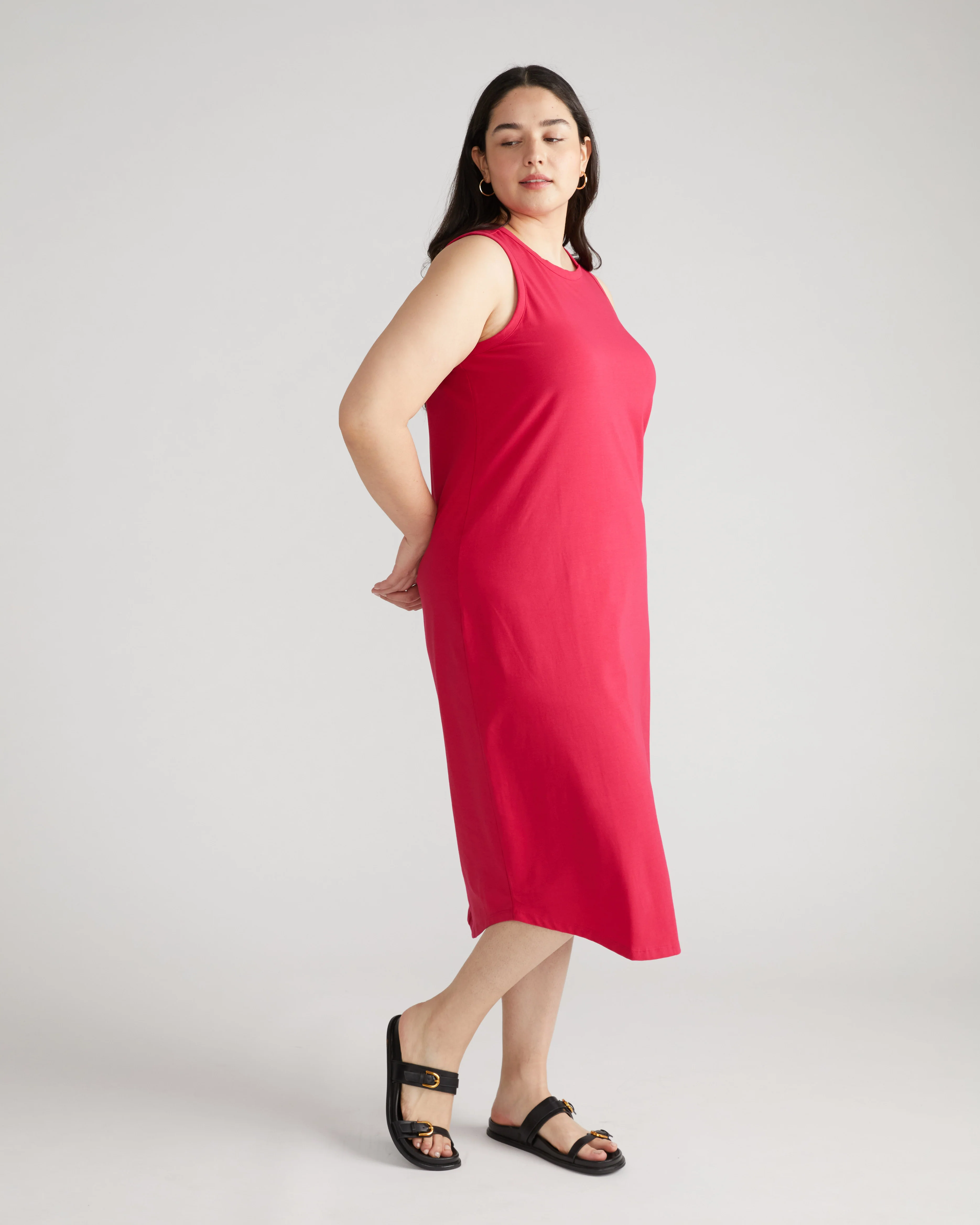 Cai High Neck Tank Dress - Cerise - Image 2