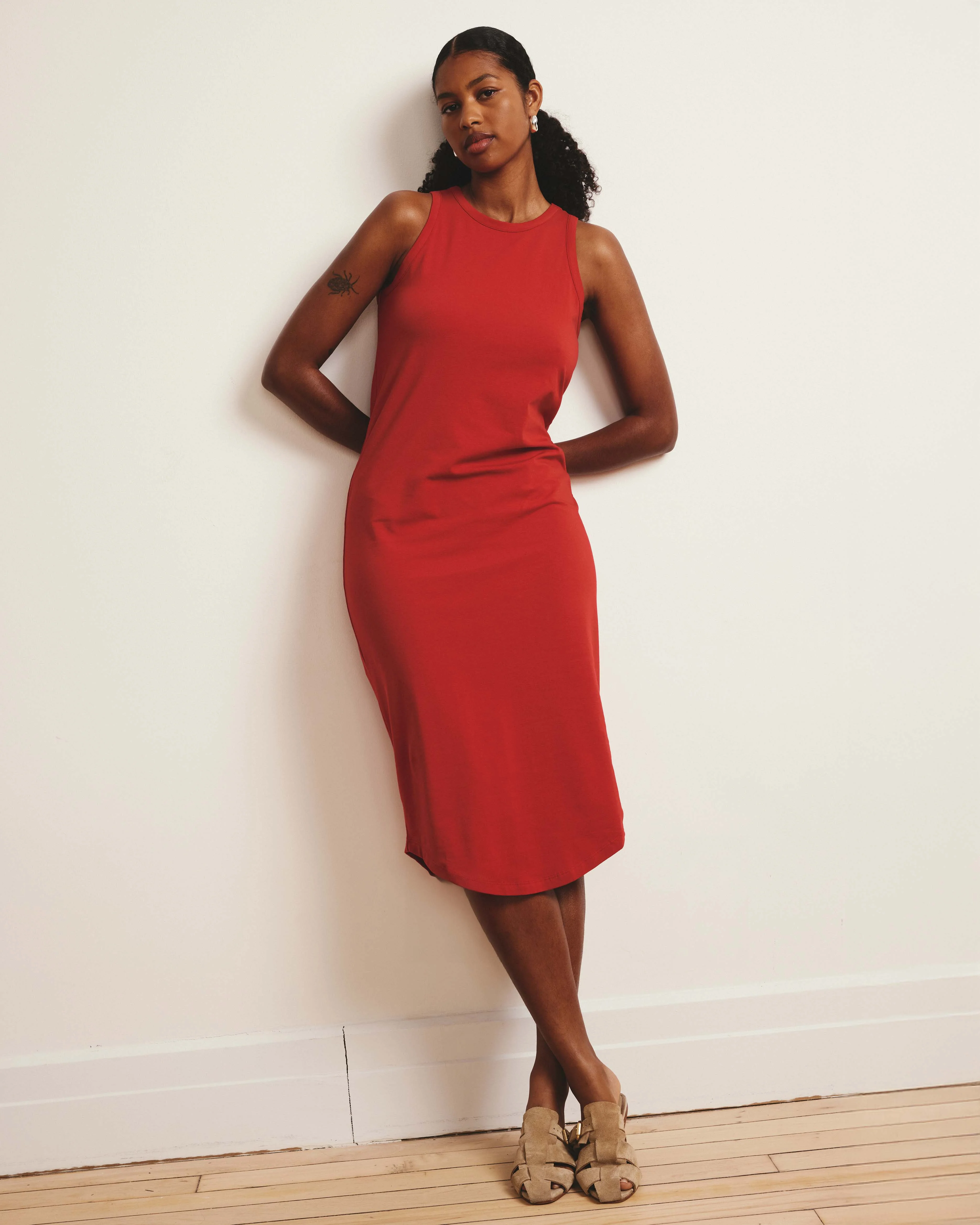Cai High Neck Tank Dress - Ruby Red - Image 2