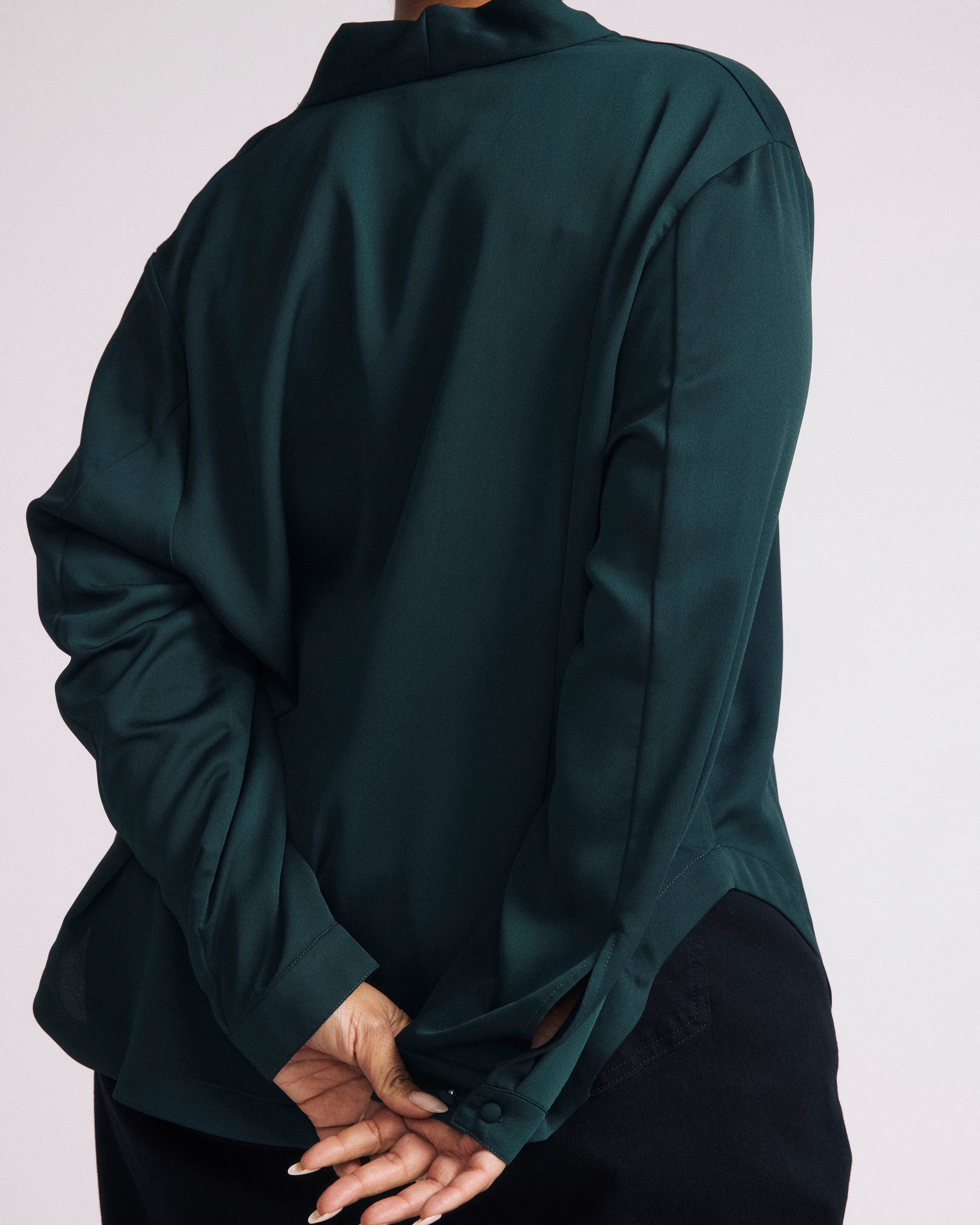 Cambria Soft Satin Blouse - Forest Green - Image 2