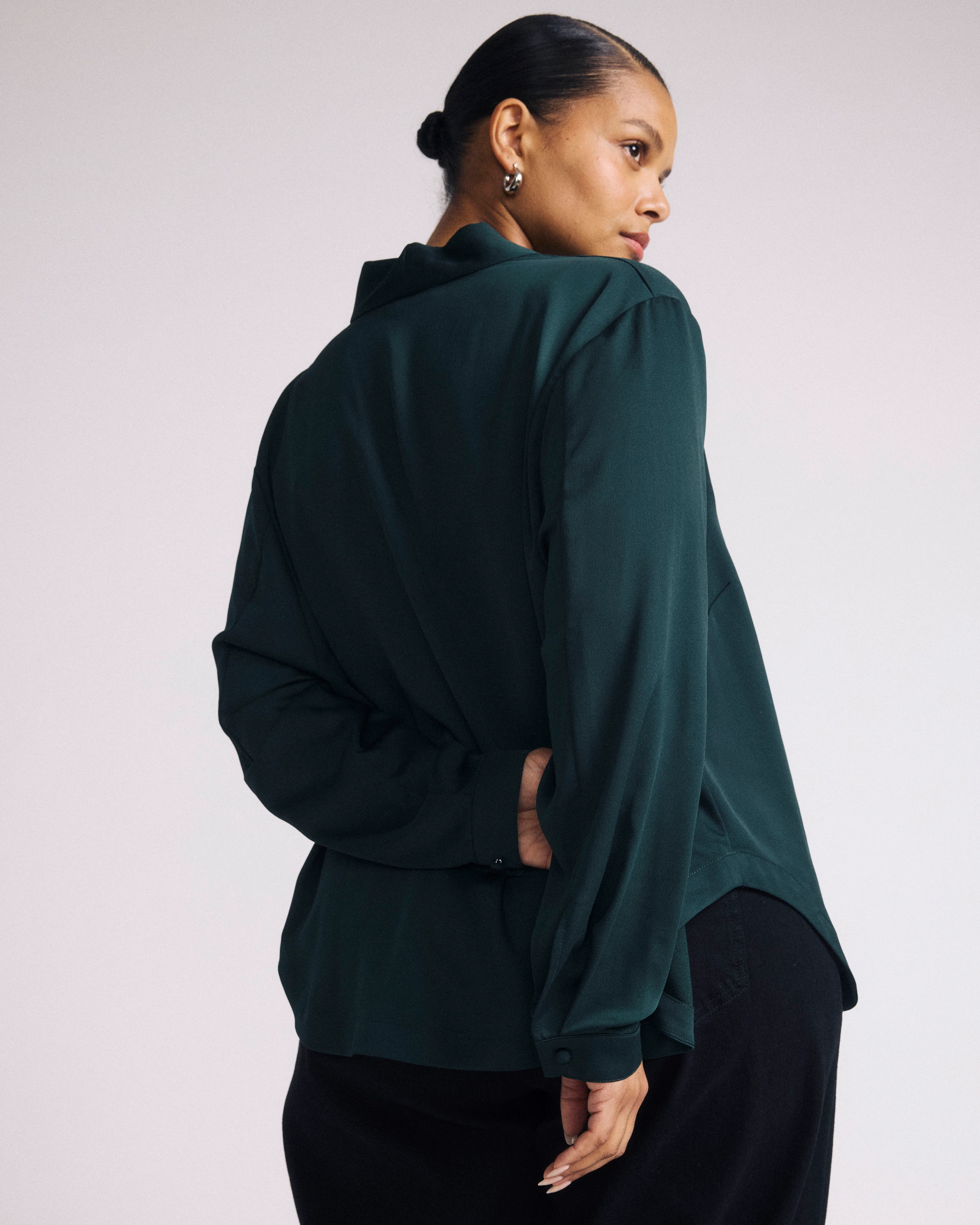 Cambria Soft Satin Blouse - Forest Green - Image 4
