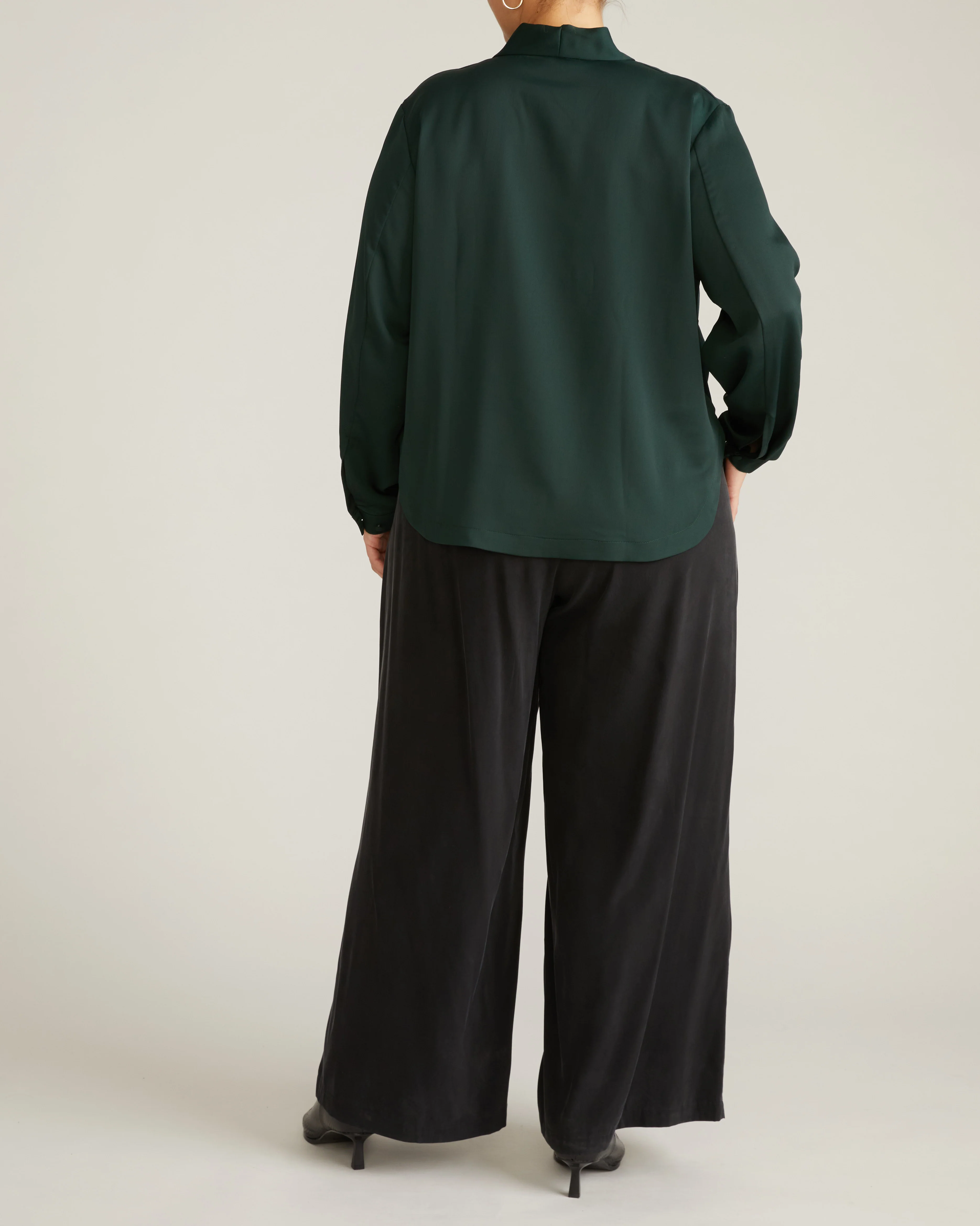 Cambria Soft Satin Blouse - Forest Green - Image 7