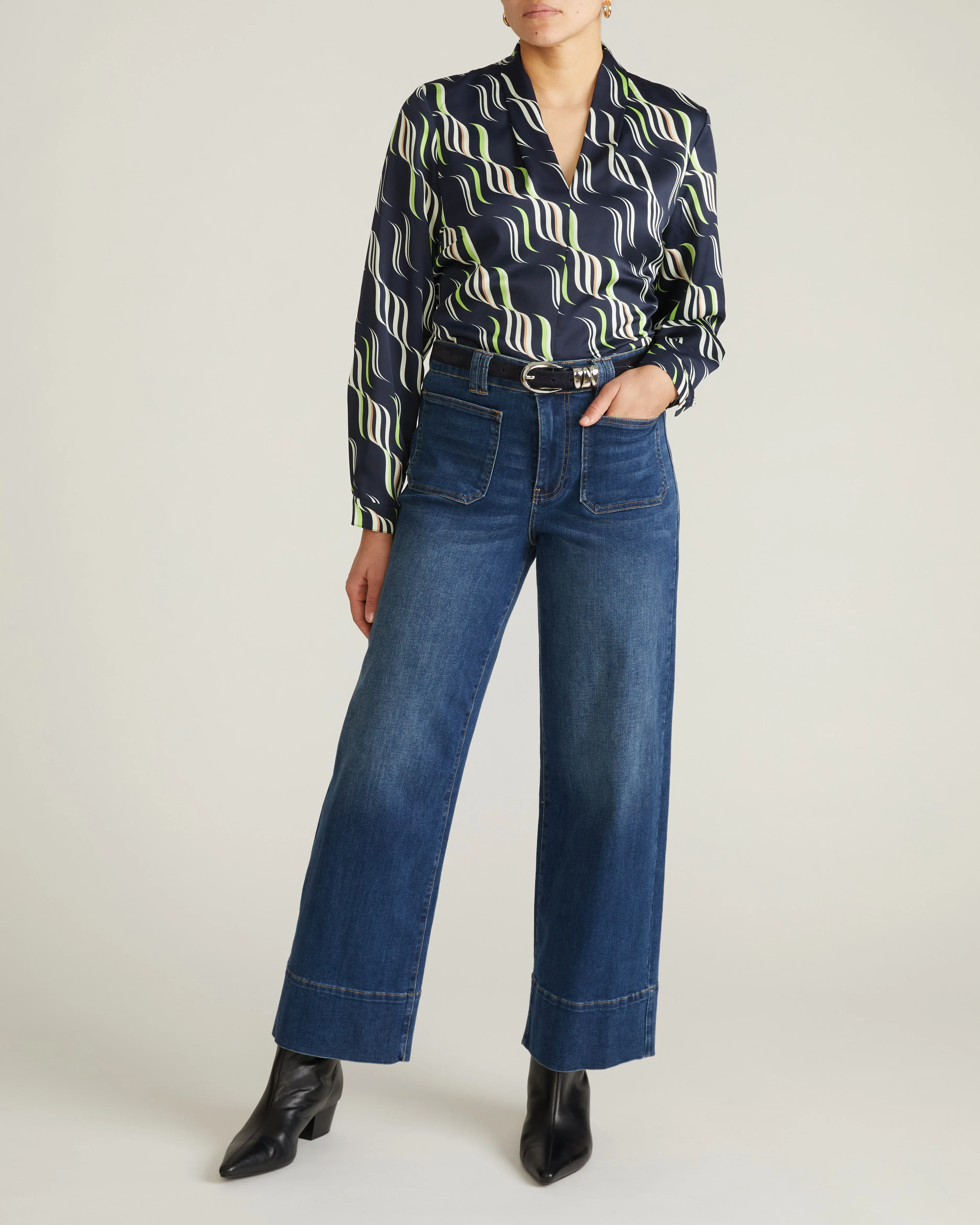 Cambria Soft Satin Blouse - Paddington Ribbon Print - Image 4