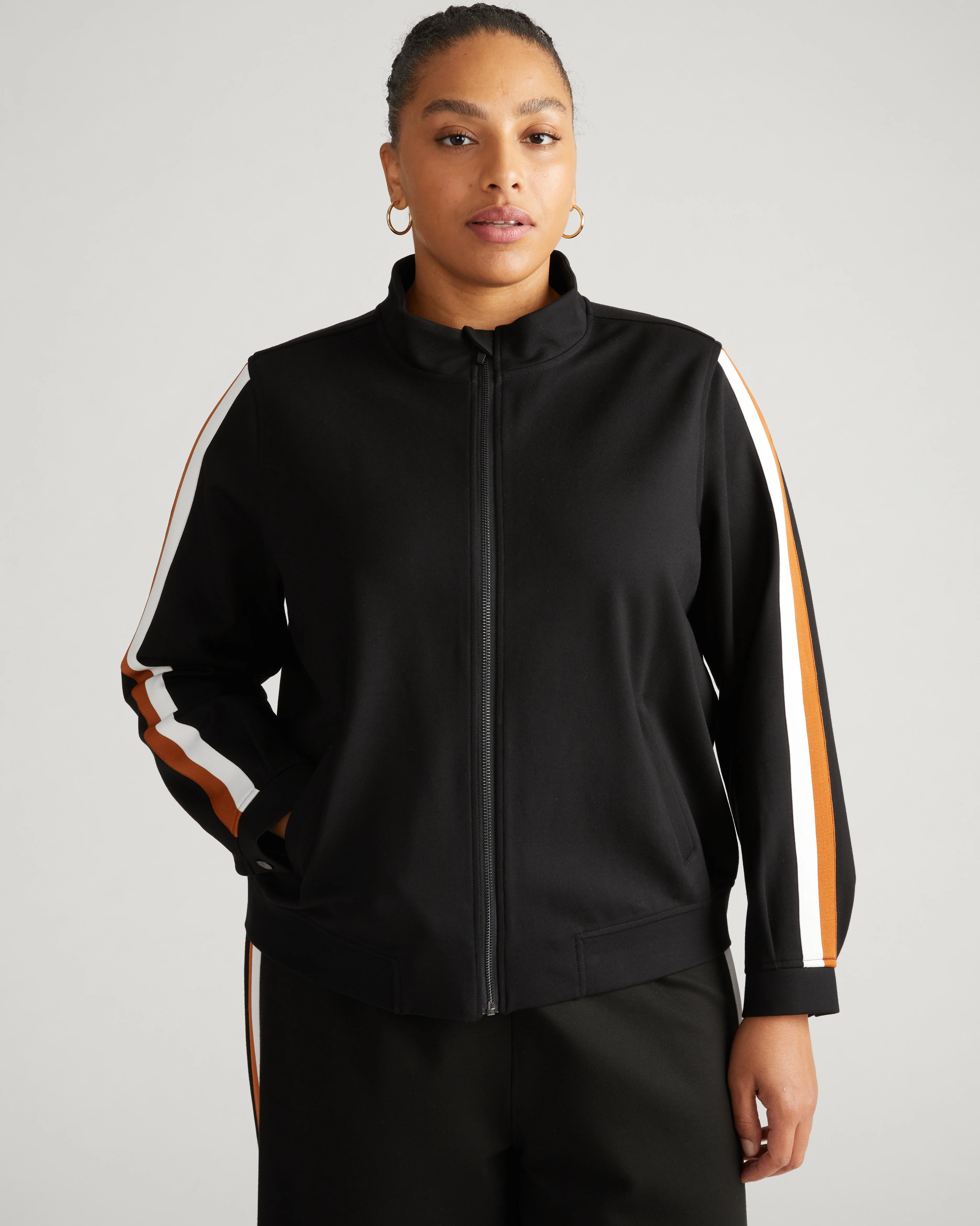 Camden Ponte Bomber Jacket - Black with Ochre/White Stripe - Image 3