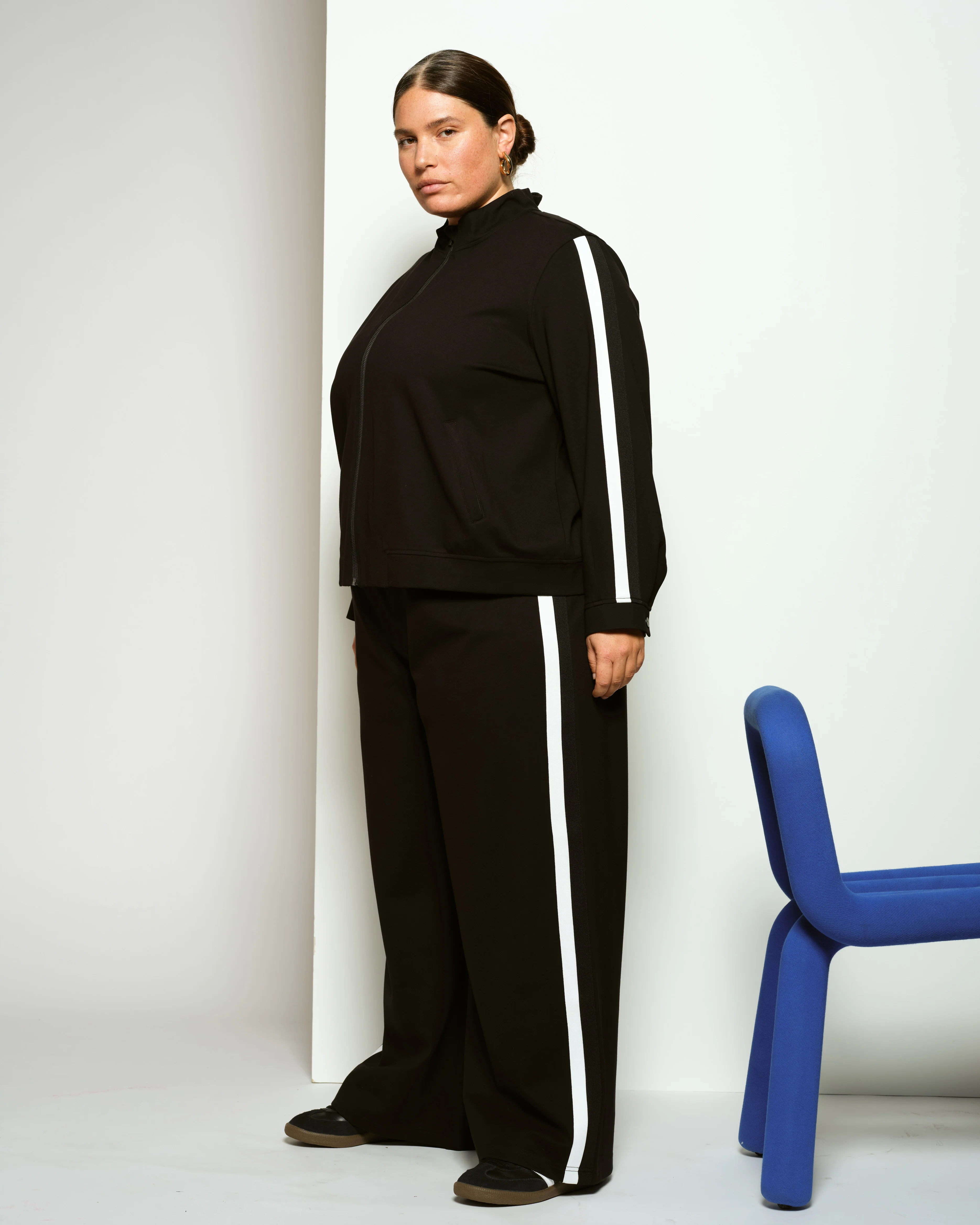 Camden Ponte Bomber Jacket - Black with White/Black Stripe - Image 2