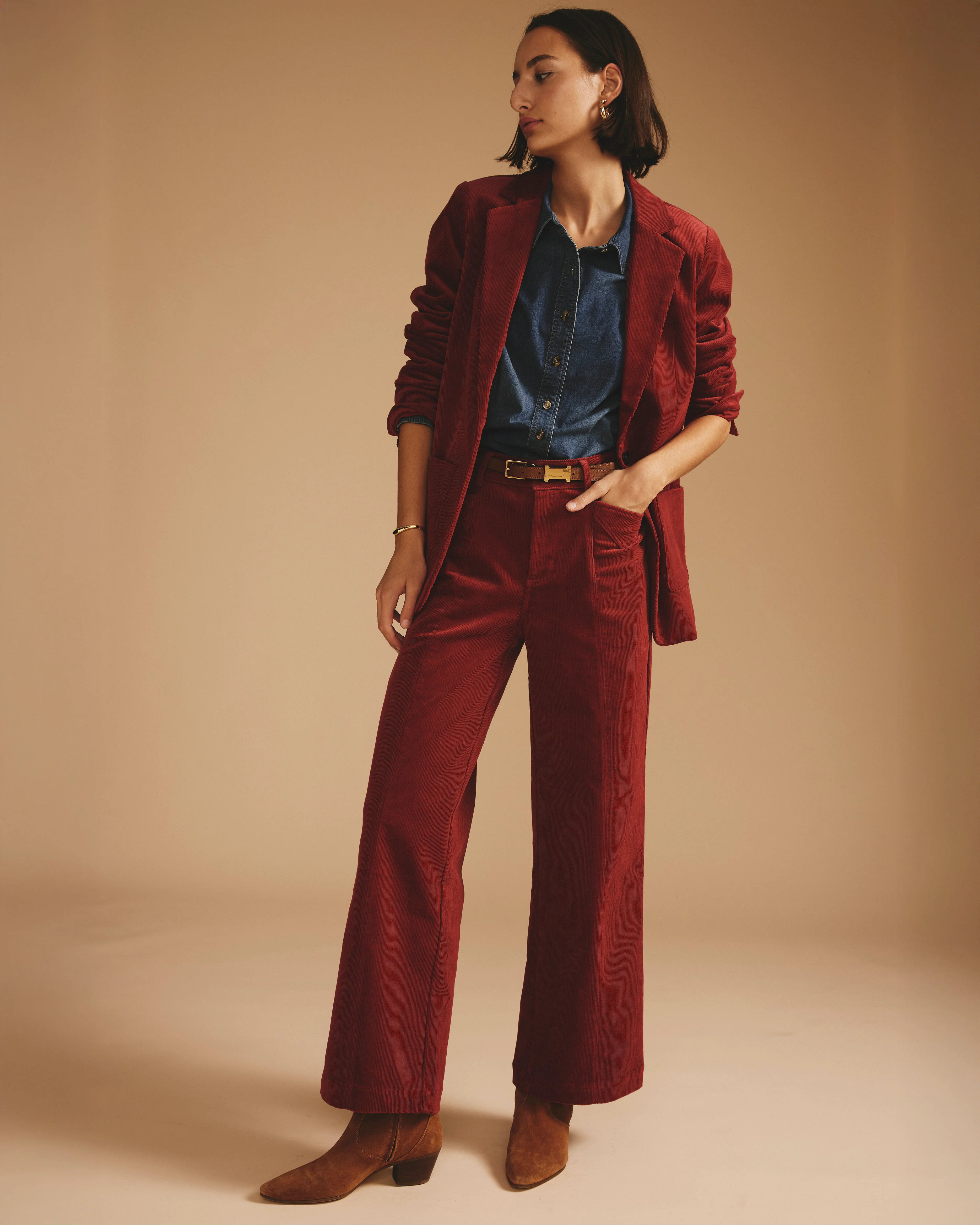 Camila Wide Leg Corduroy Pants - Autumnal Red - Image 4