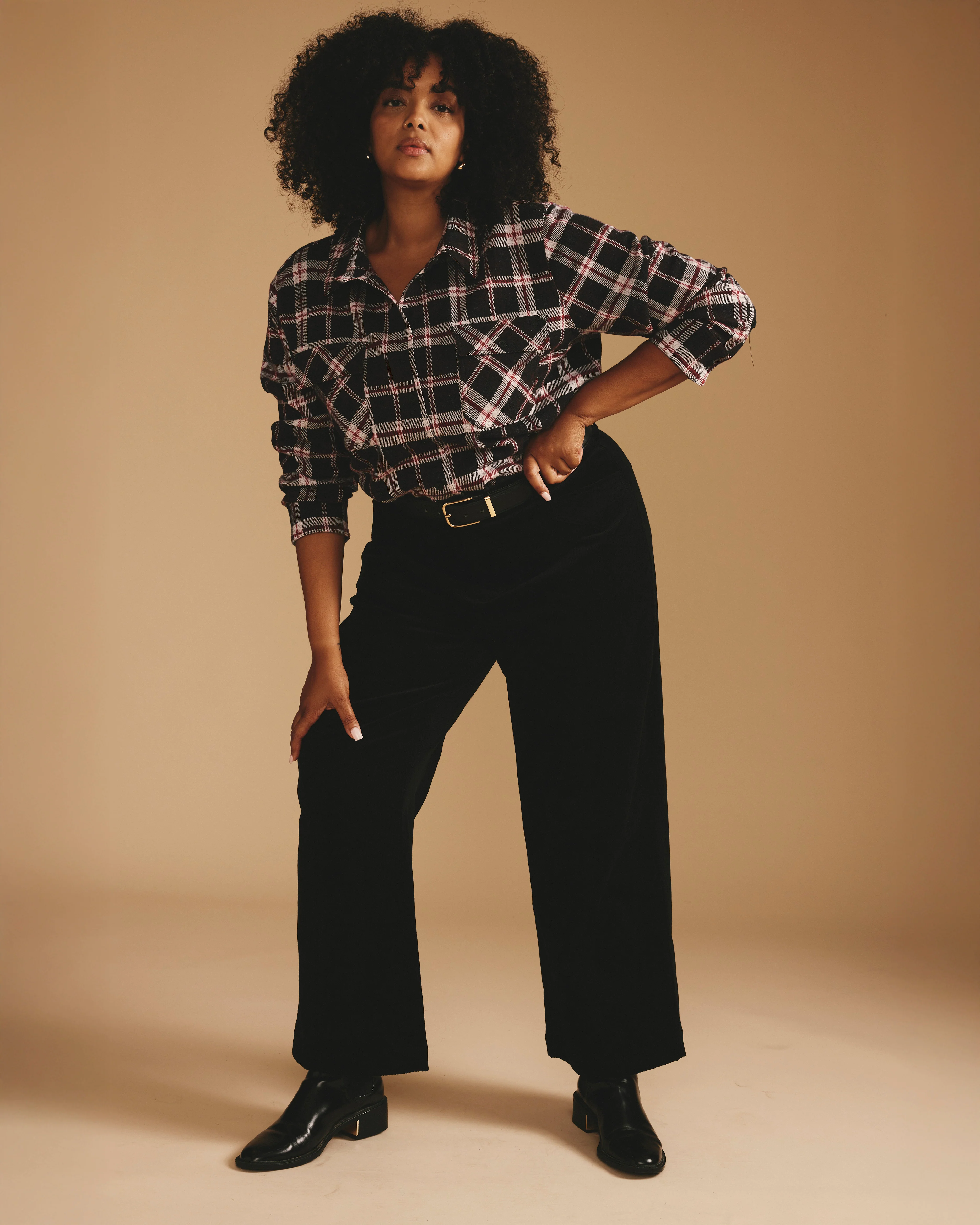 Camila Wide Leg Corduroy Pants - Black - Image 2