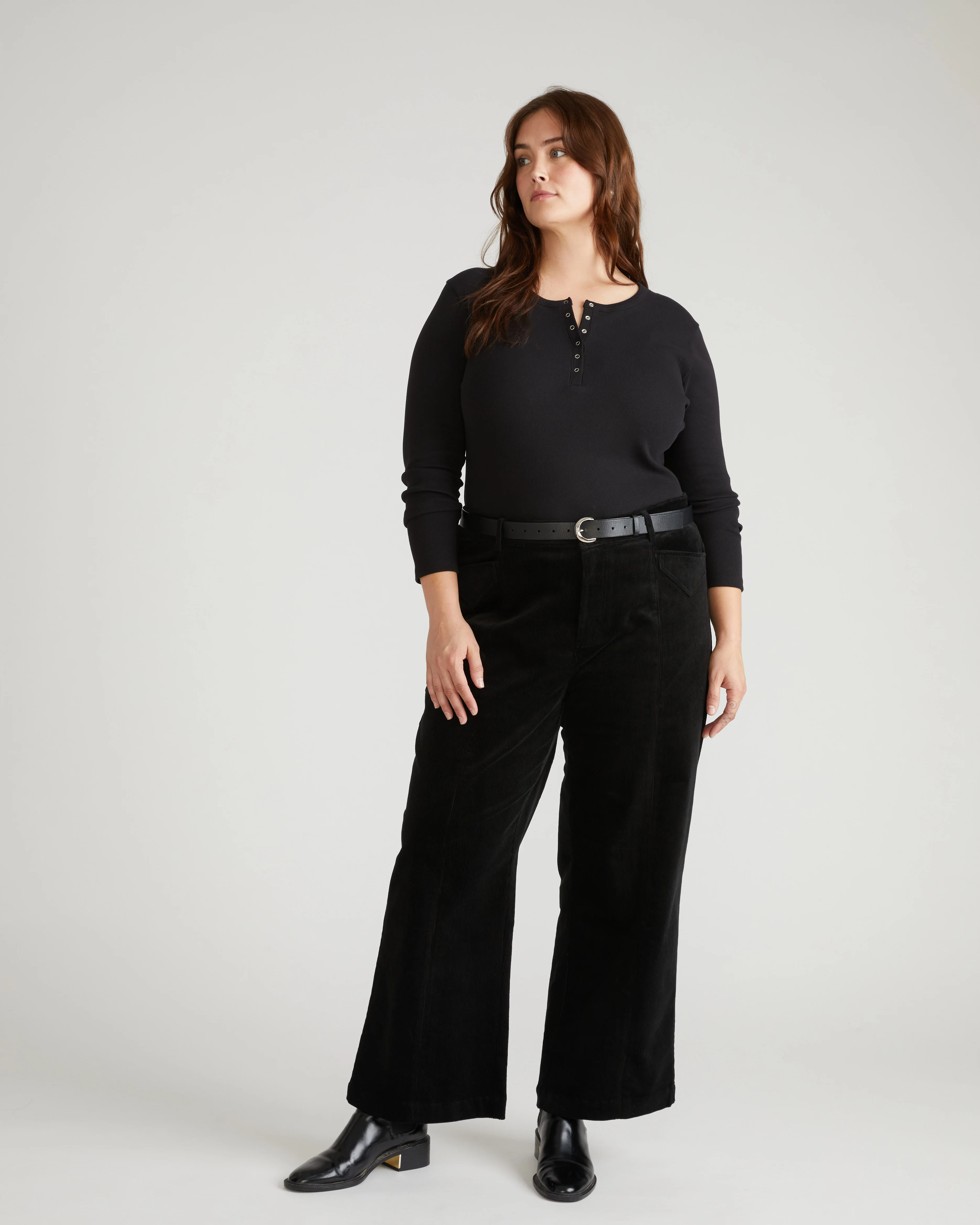 Camila Wide Leg Corduroy Pants - Black - Image 3